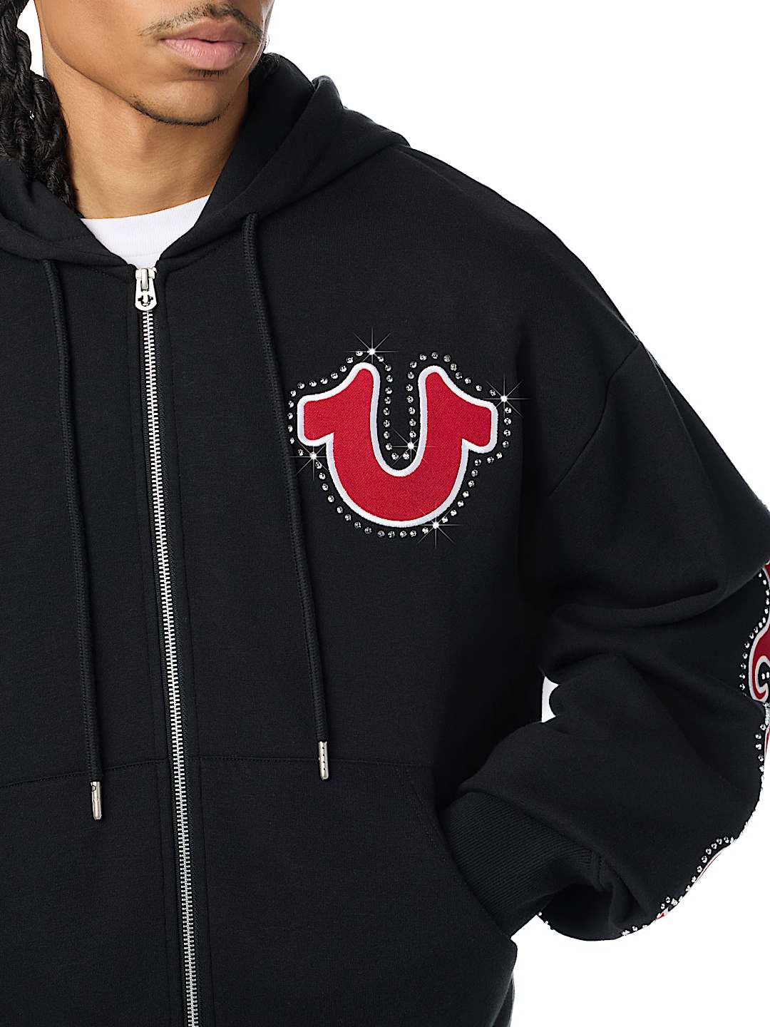 SCRIPT PATCH BOXY ZIP UP HOODIE