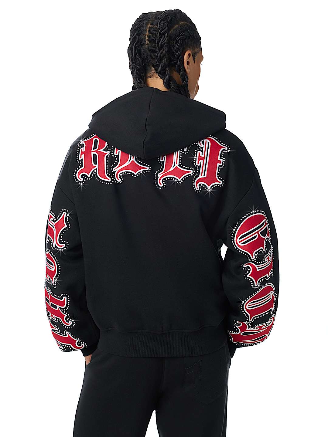 SCRIPT PATCH BOXY ZIP UP HOODIE
