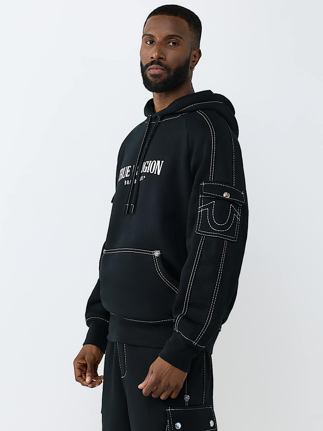 MESH PANEL BIG T CARGO HOODIE, image 3