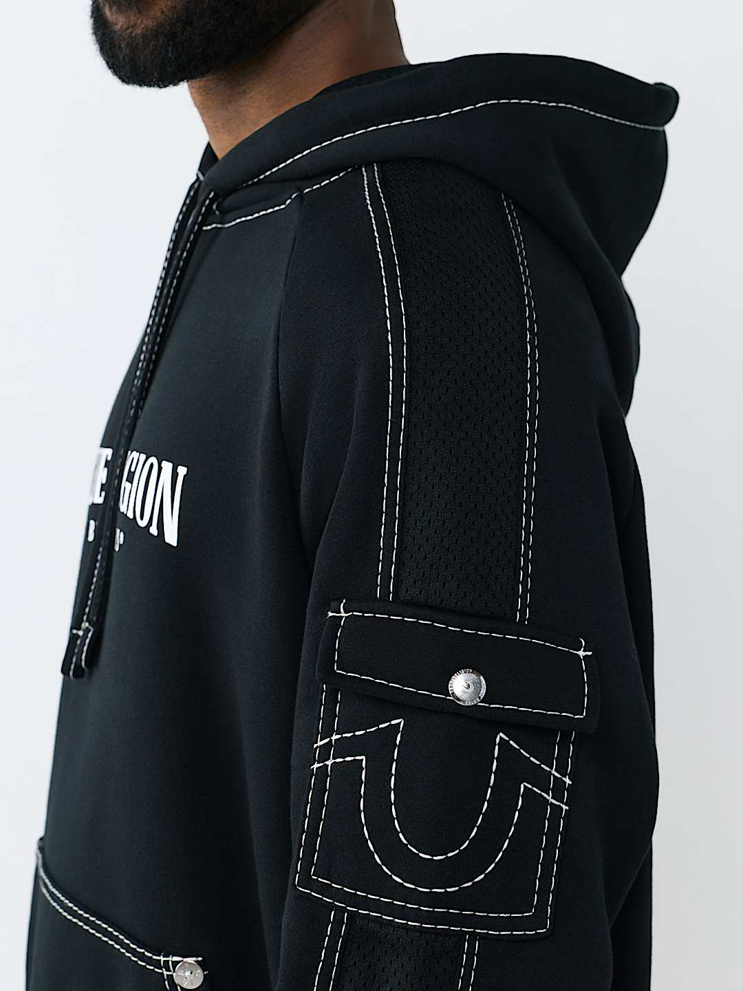 MESH PANEL BIG T CARGO HOODIE, image 5
