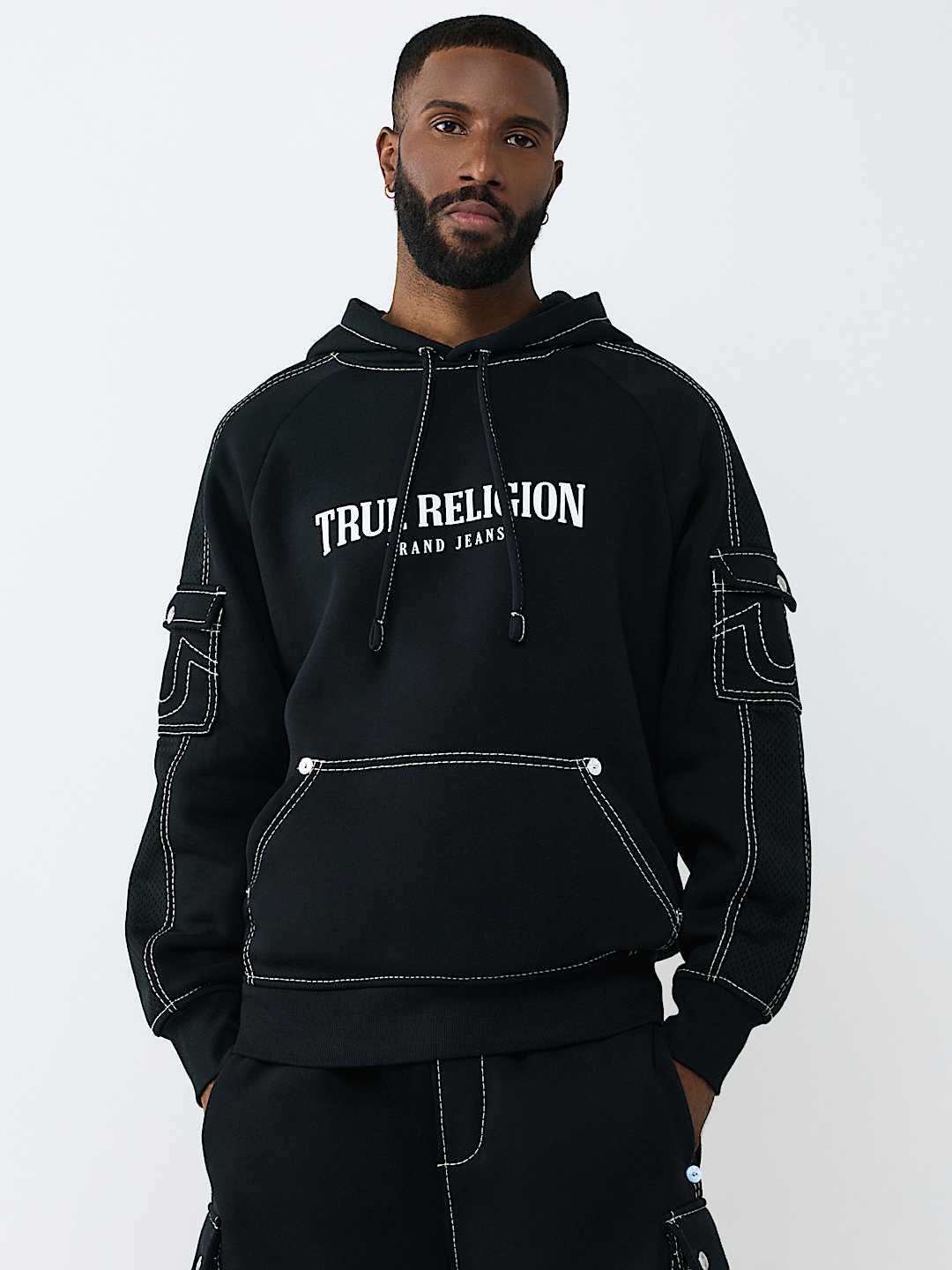 MESH PANEL BIG T CARGO HOODIE, image 1