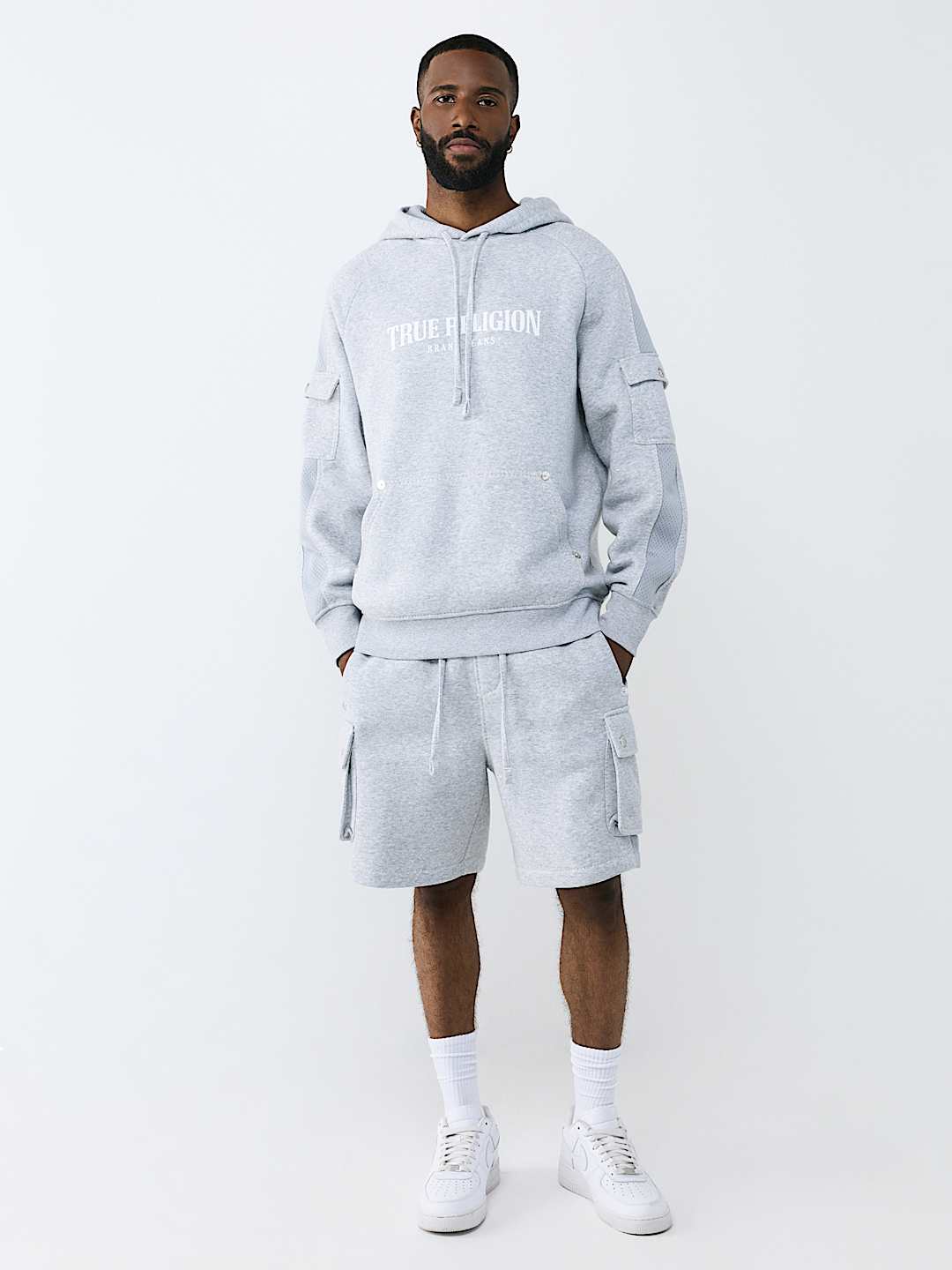 MESH PANEL BIG T CARGO HOODIE, image 7