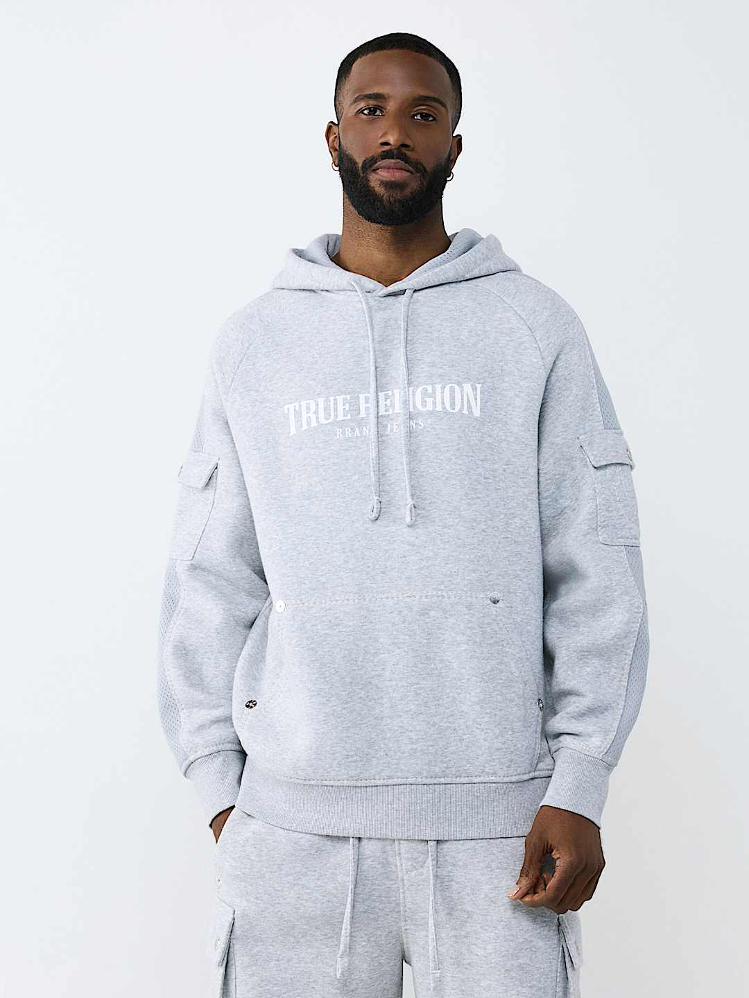 MESH PANEL BIG T CARGO HOODIE, image 1