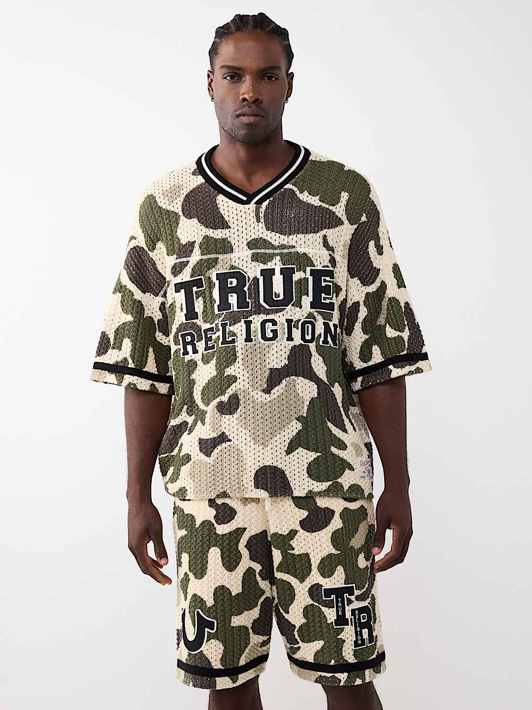 CAMISA EXTRAGRANDE DE TEJIDO ABIERTO CON CAMUFLAJE, image 1