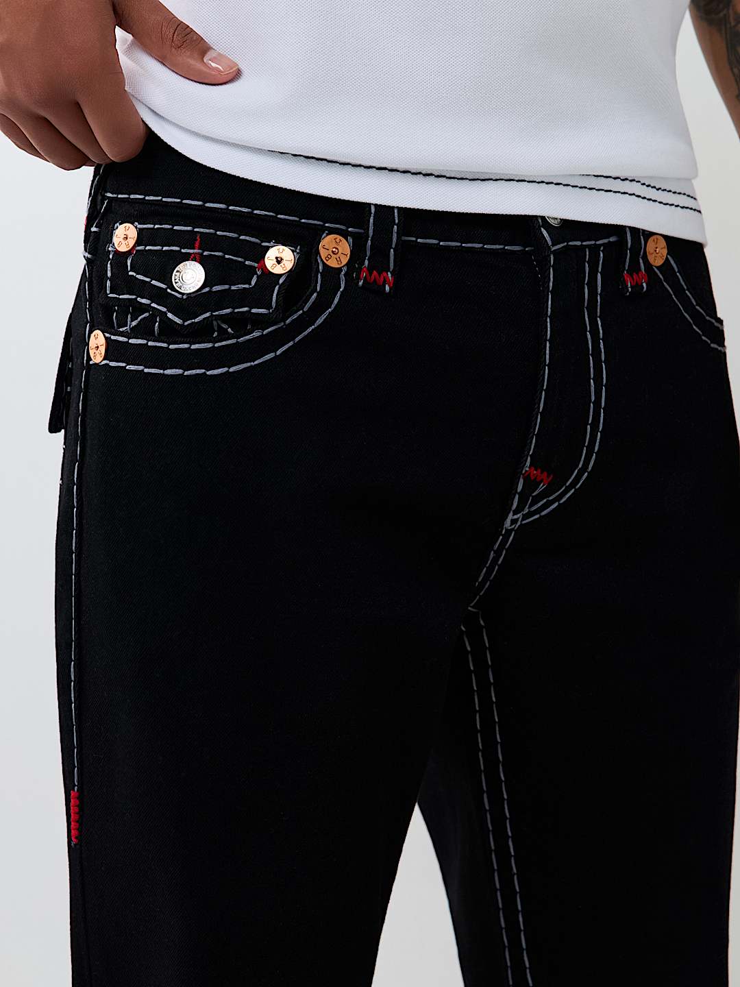 RICKY EMBROIDERED SUPER T FLAP STRAIGHT JEAN 34"