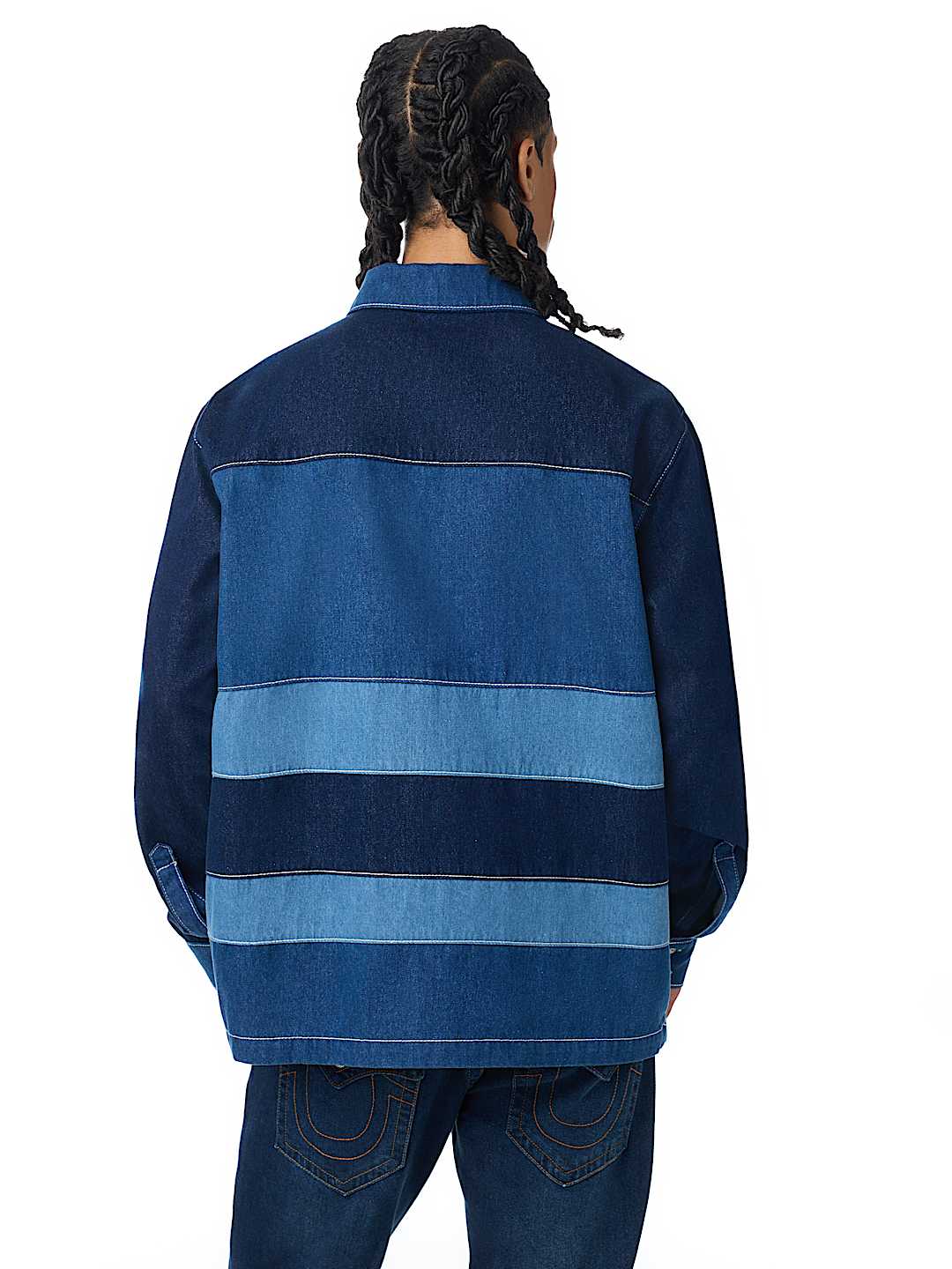LONG SLEEVE DENIM STRIPED RUGBY POLO SHIRT