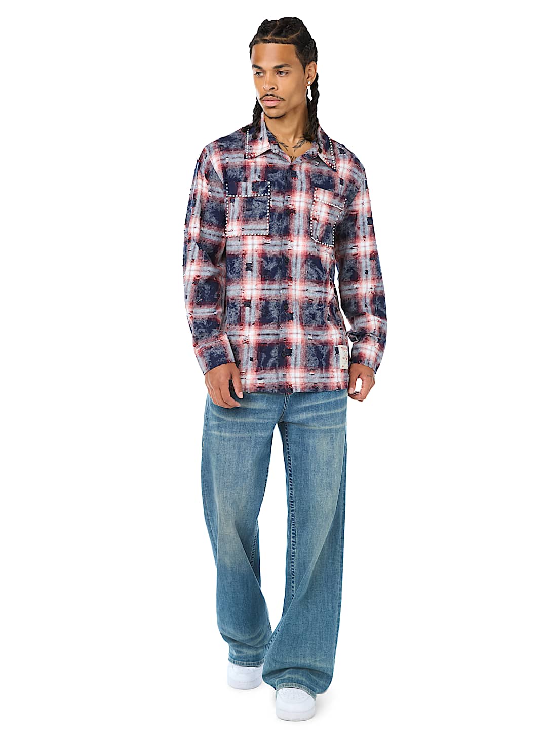 BLEACH EFFECT PLAID SHIRT