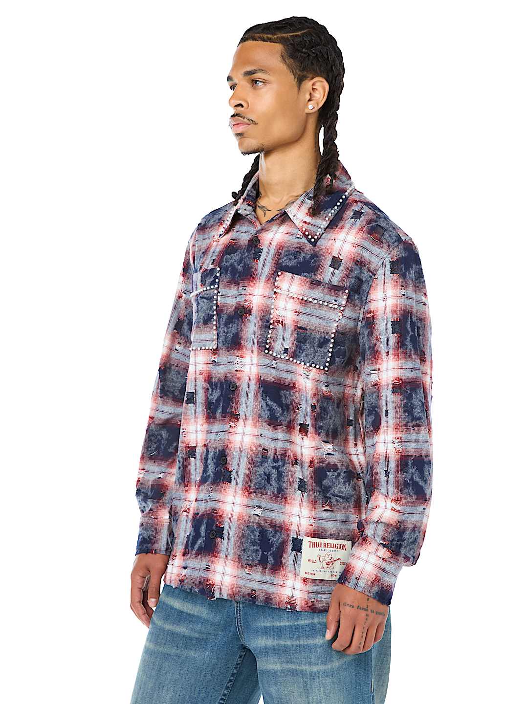 BLEACH EFFECT PLAID SHIRT