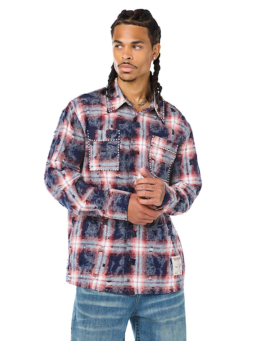 BLEACH EFFECT PLAID SHIRT