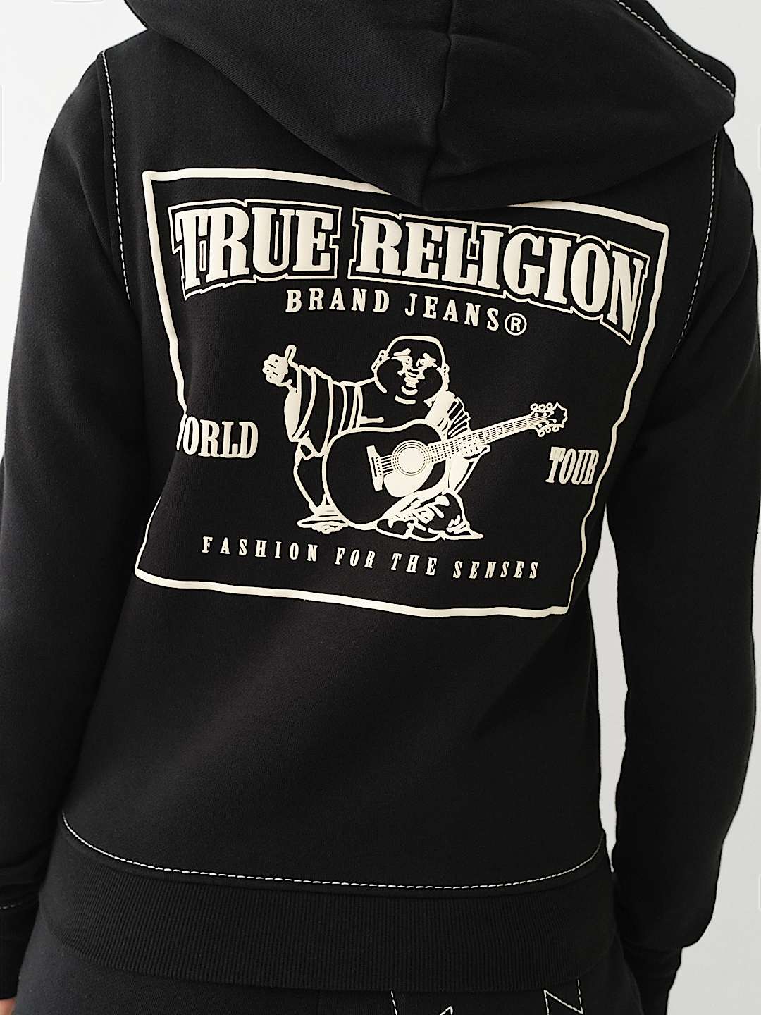 Женское худи на молнии True Religion Big T Stitch Logo, черное