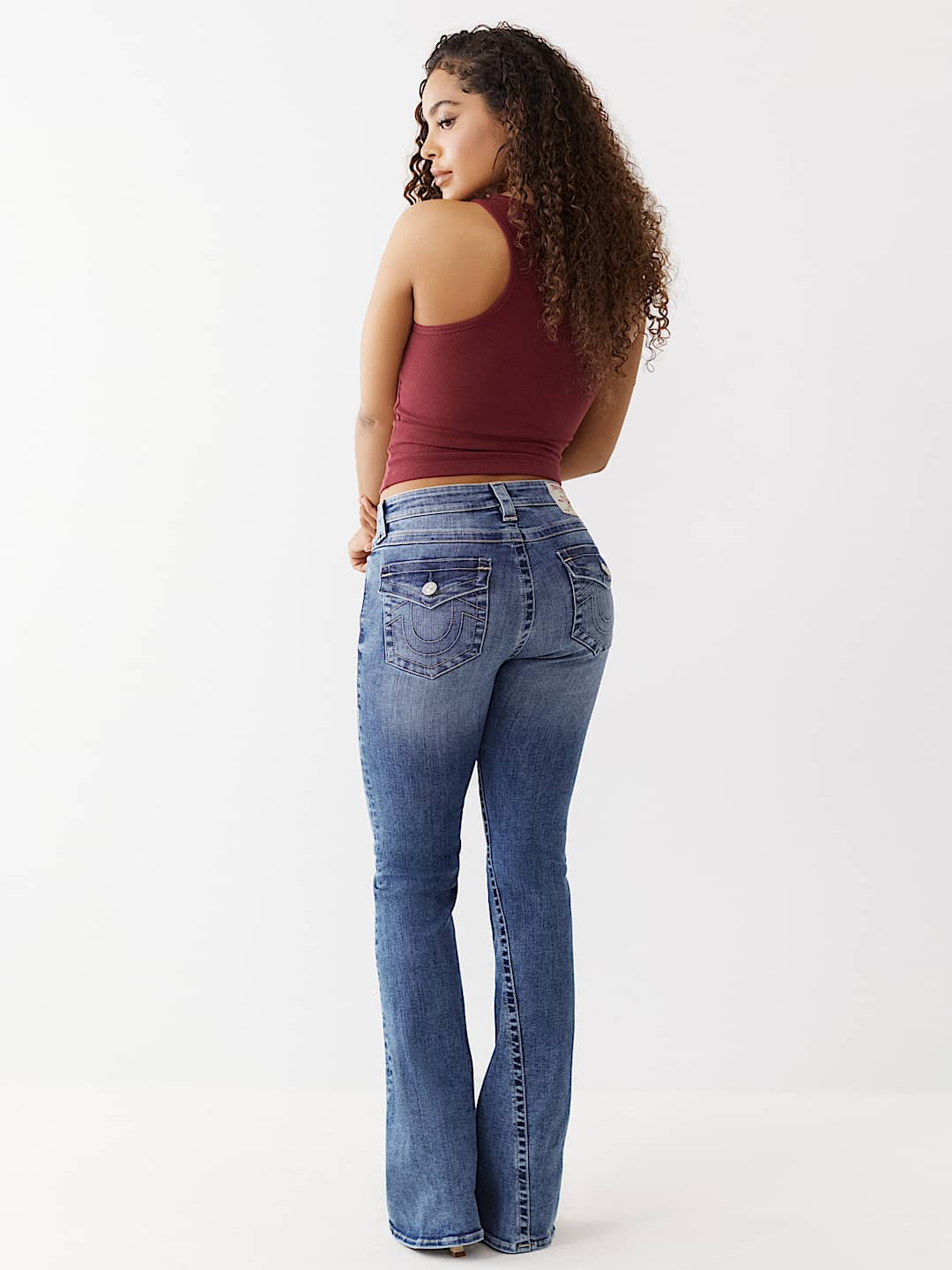 Sexy bootcut jeans flare pants 5-pocket denim stretch blue belt XS