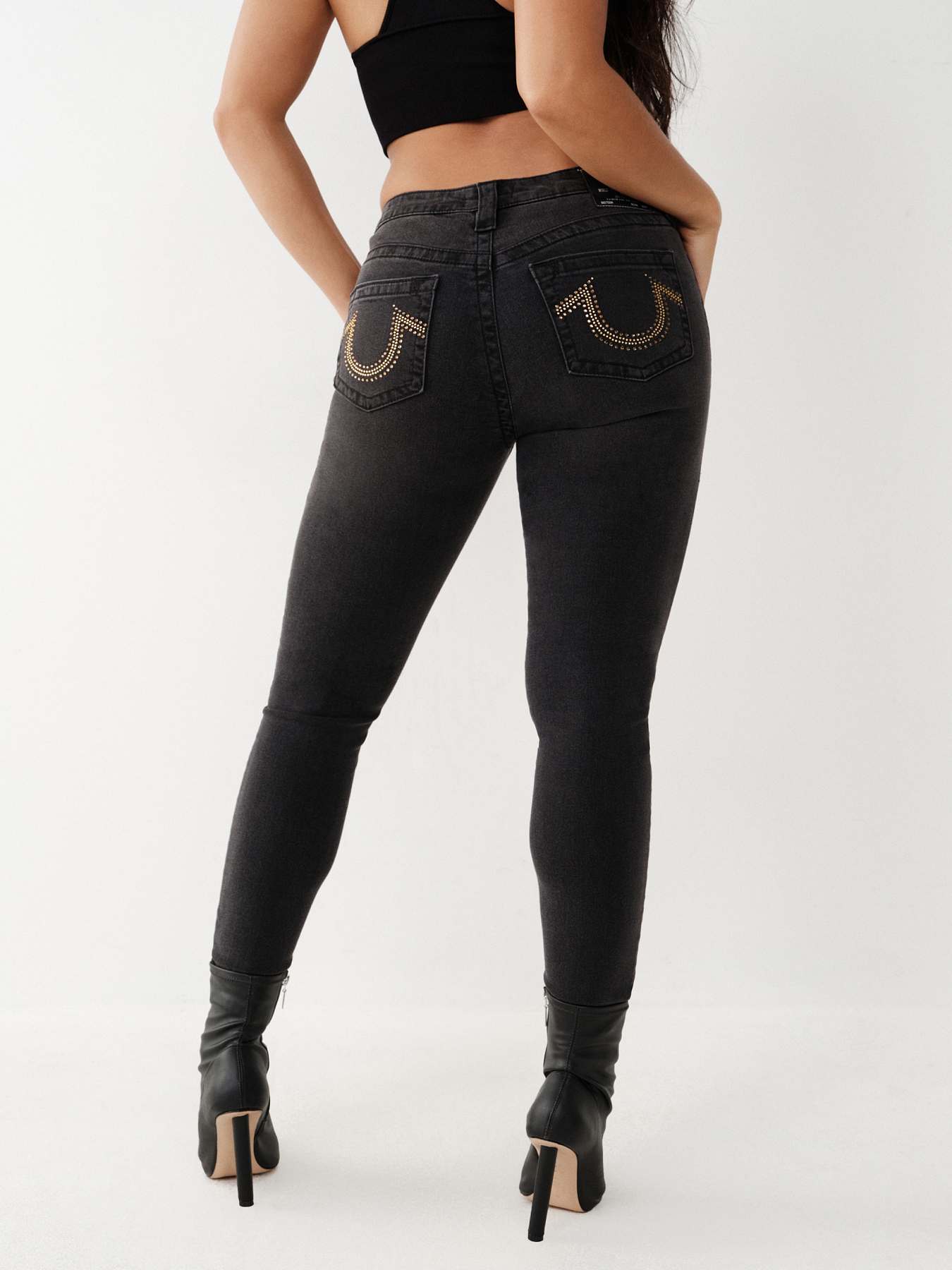 Buy Good American Black Crystal Pull-on Flare Leggings in Cotton for Women  in Kuwait