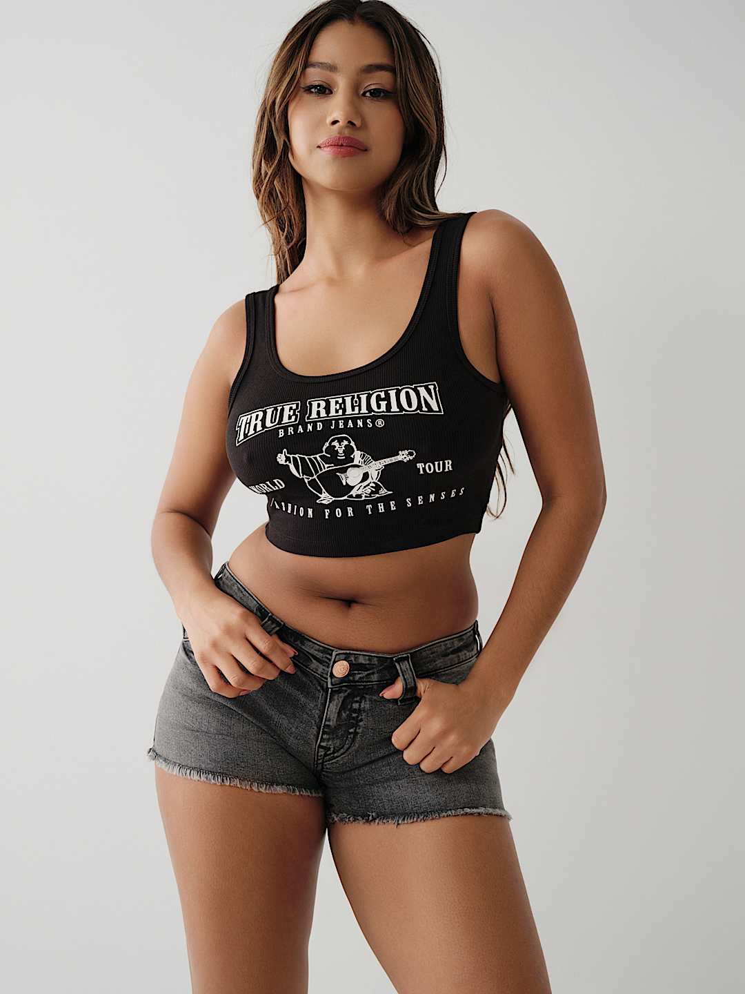 Женская укороченная майка True Religion с логотипом, черная