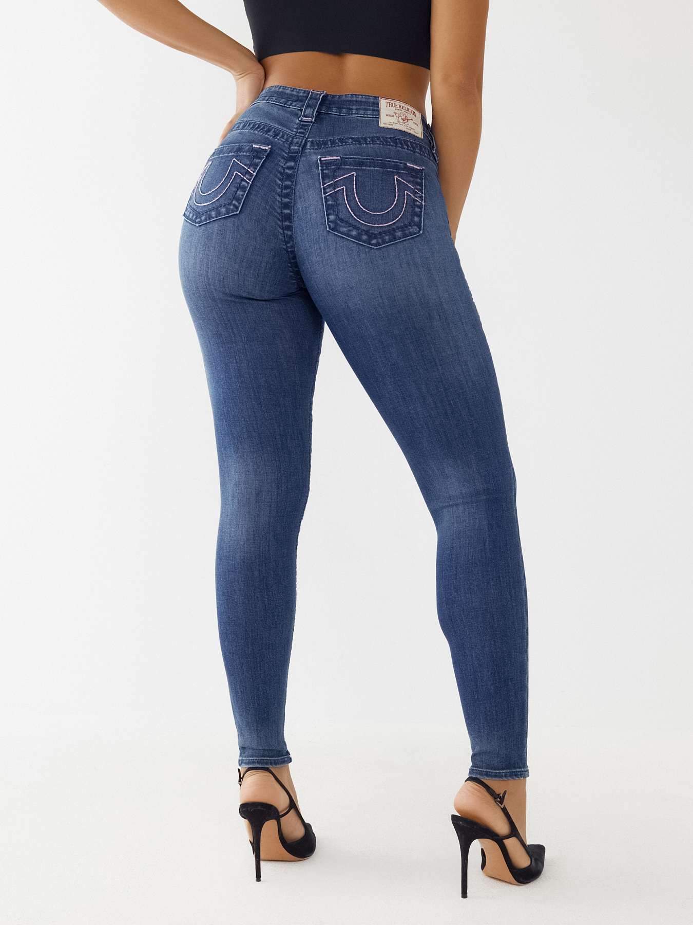 True Religion Women's Jennie Big T Curvy High Waisted Skinny Stretch Jeans