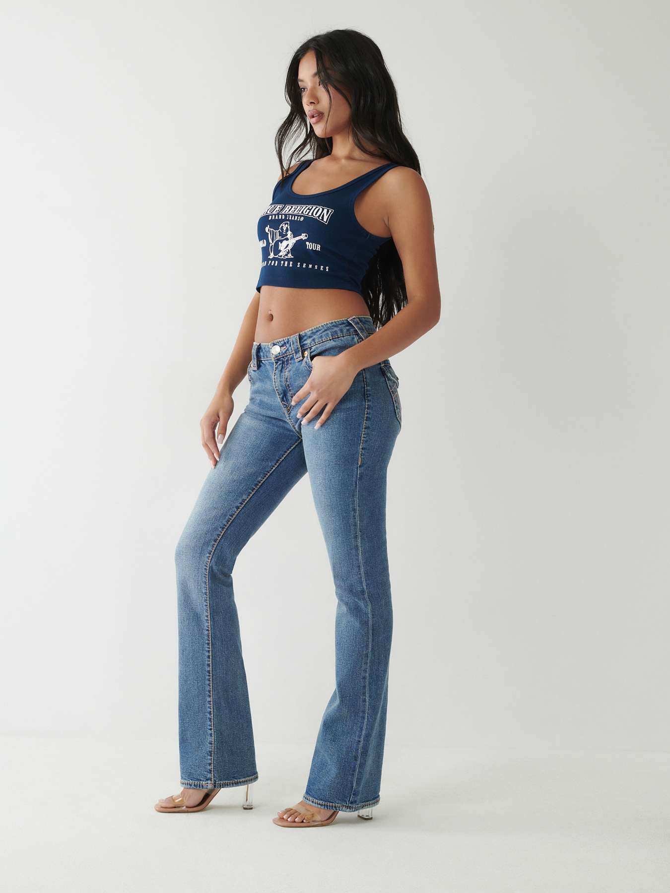 Cropped True Jeans com botão e babado Jeans Claro / 38 / JEANS