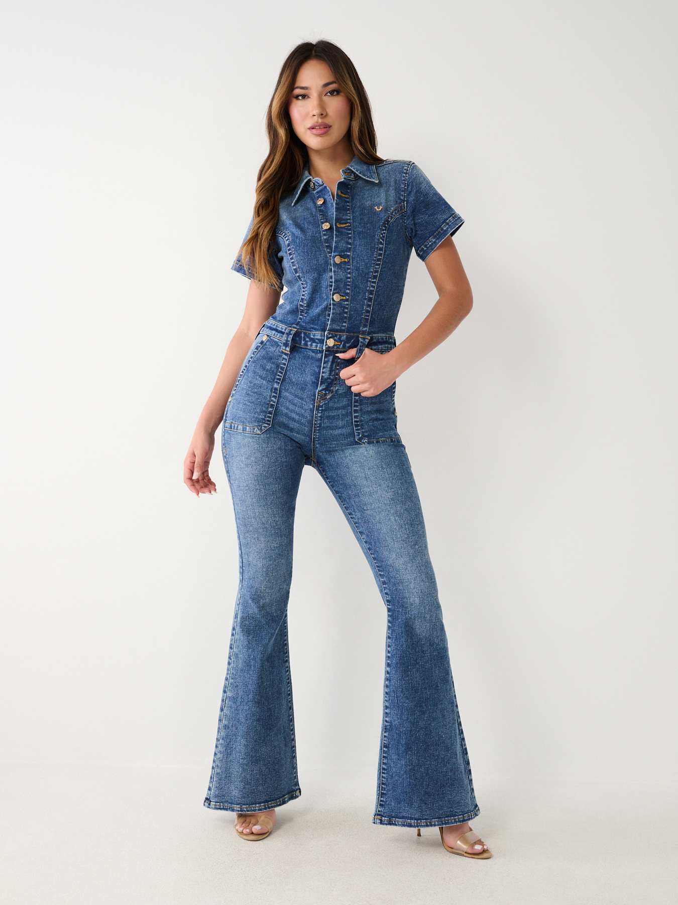 DENIM FLARE JUMPSUIT