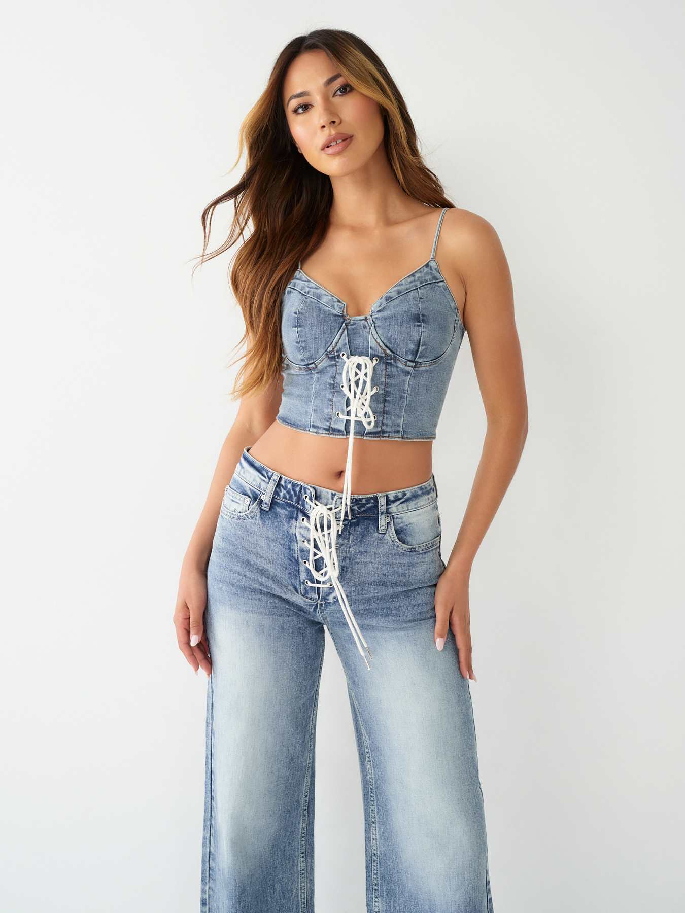 LACE UP DENIM BUSTIER TOP