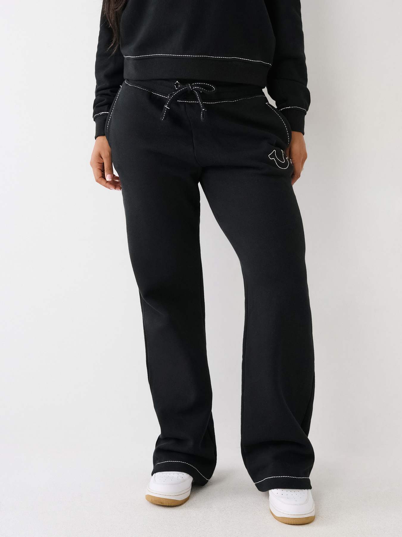 True Religion Women's Big T Mid Rise Jogger Sweatpants, Jet Black