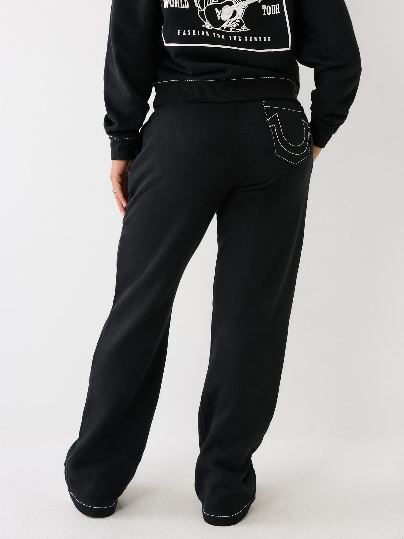 True Religion Women's Big T Mid Rise Jogger Sweatpants, Jet Black