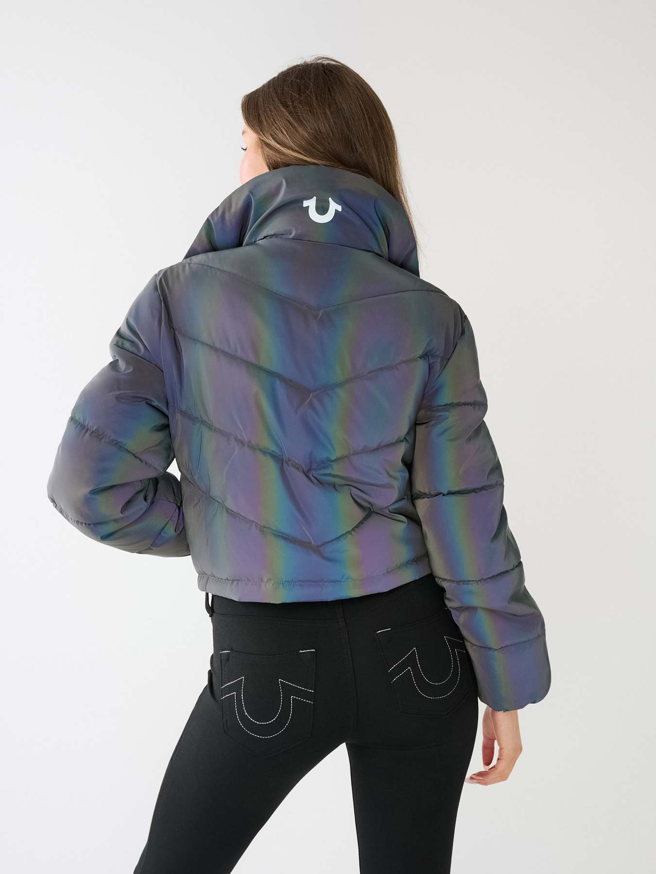 Rainbow Slay Reflective Cropped Puffer Jacket