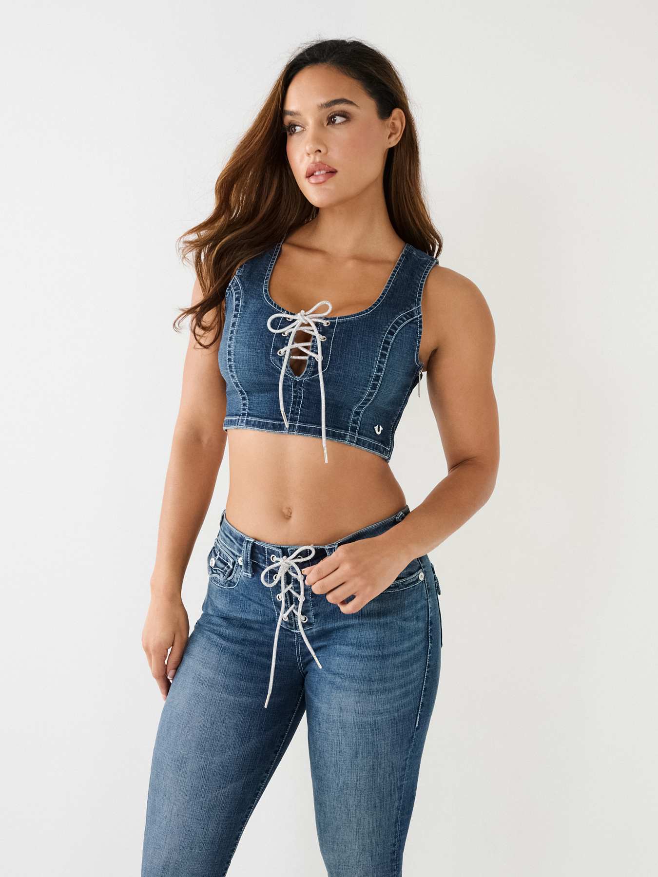 Leila Lace Button-Through Cami Top Blue