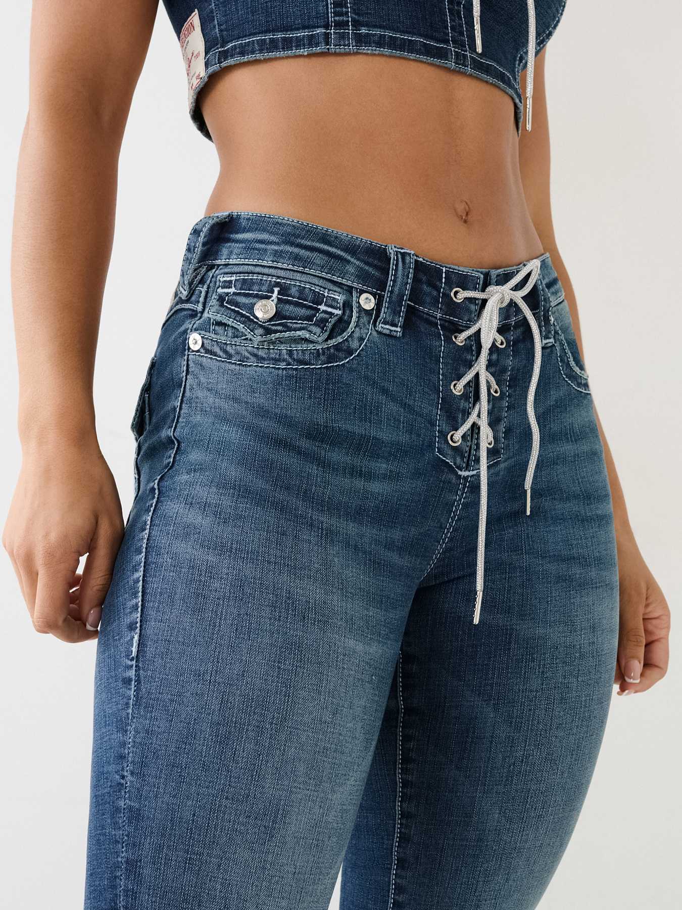 Free People Crvy High-rise Lace-up Skinny Jeans in Blue