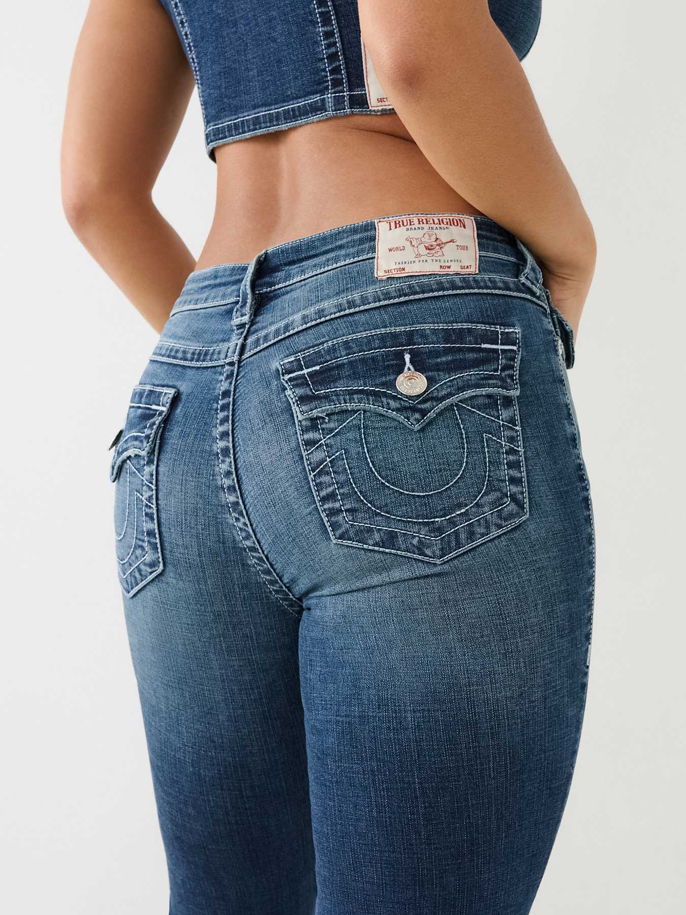 True Religion Crystal Lace Up Denim Bra Top in Blue