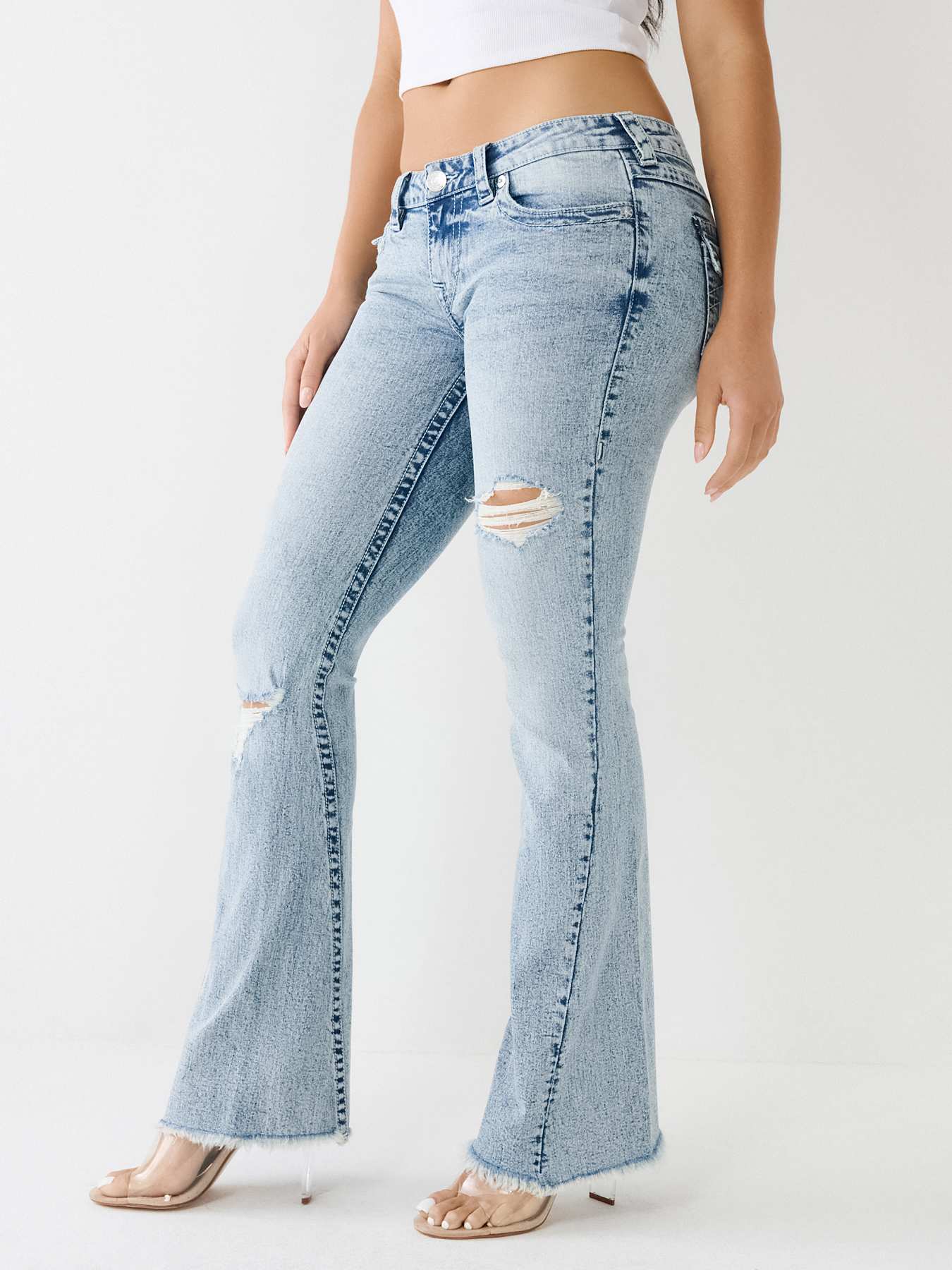 Low Rise Frayed Hem Distressed Flare Jeans