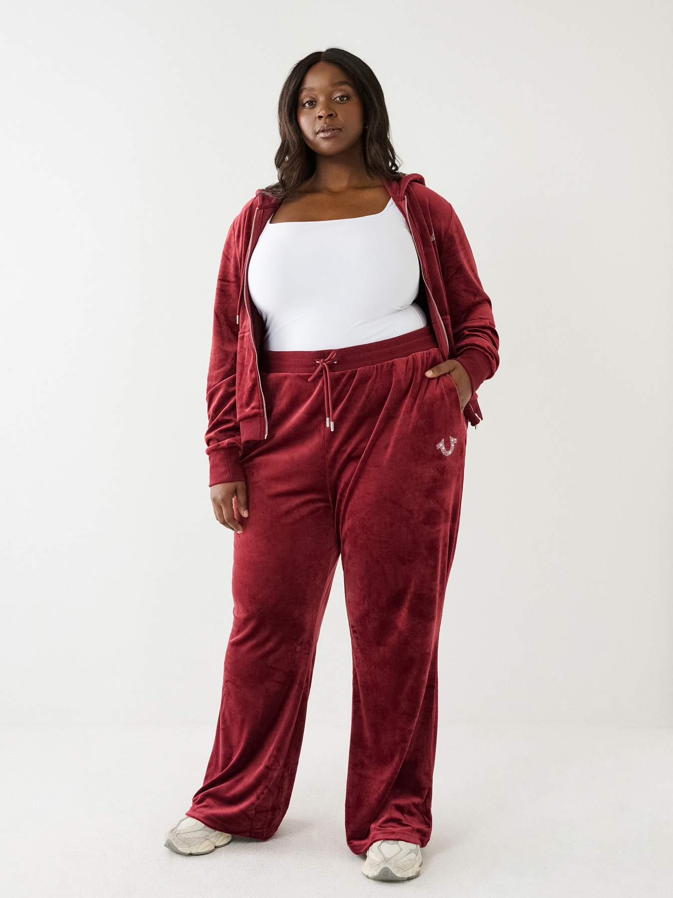 CRYSTAL VELOUR LOGO TRACK PANT, image 1