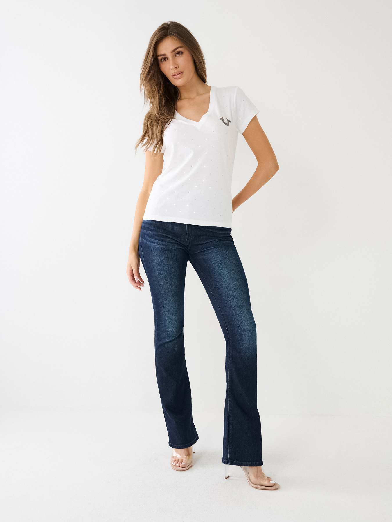 CRYSTAL HORSESHOE LOGO V NECK TEE