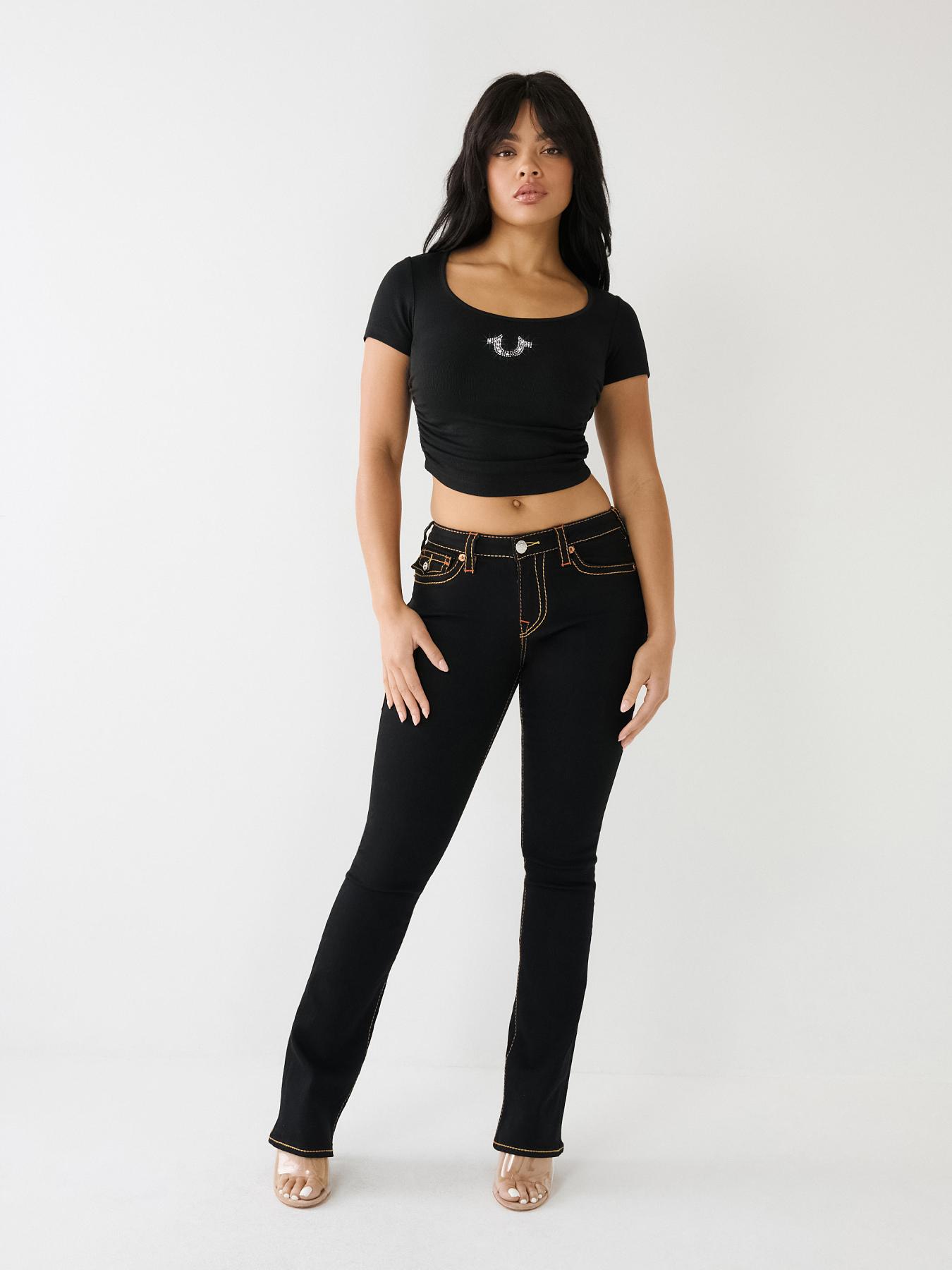 CRYSTAL HORSESHOE RUCHED CROP TEE