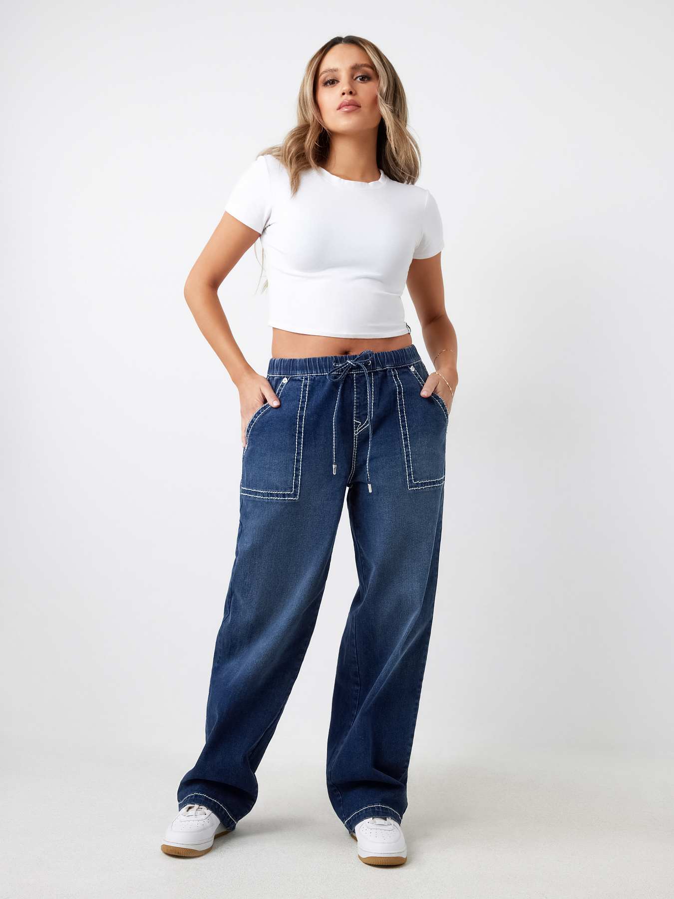 Deep Blue Cargo jeans with large pockets, Womens Jeans