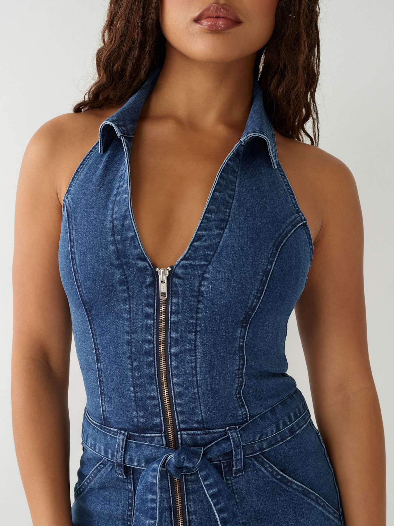 Denim halter-neck jumpsuit