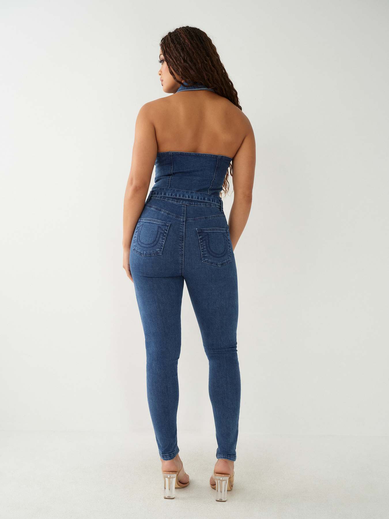 Zip Off Blue Denim Corset Jumpsuit