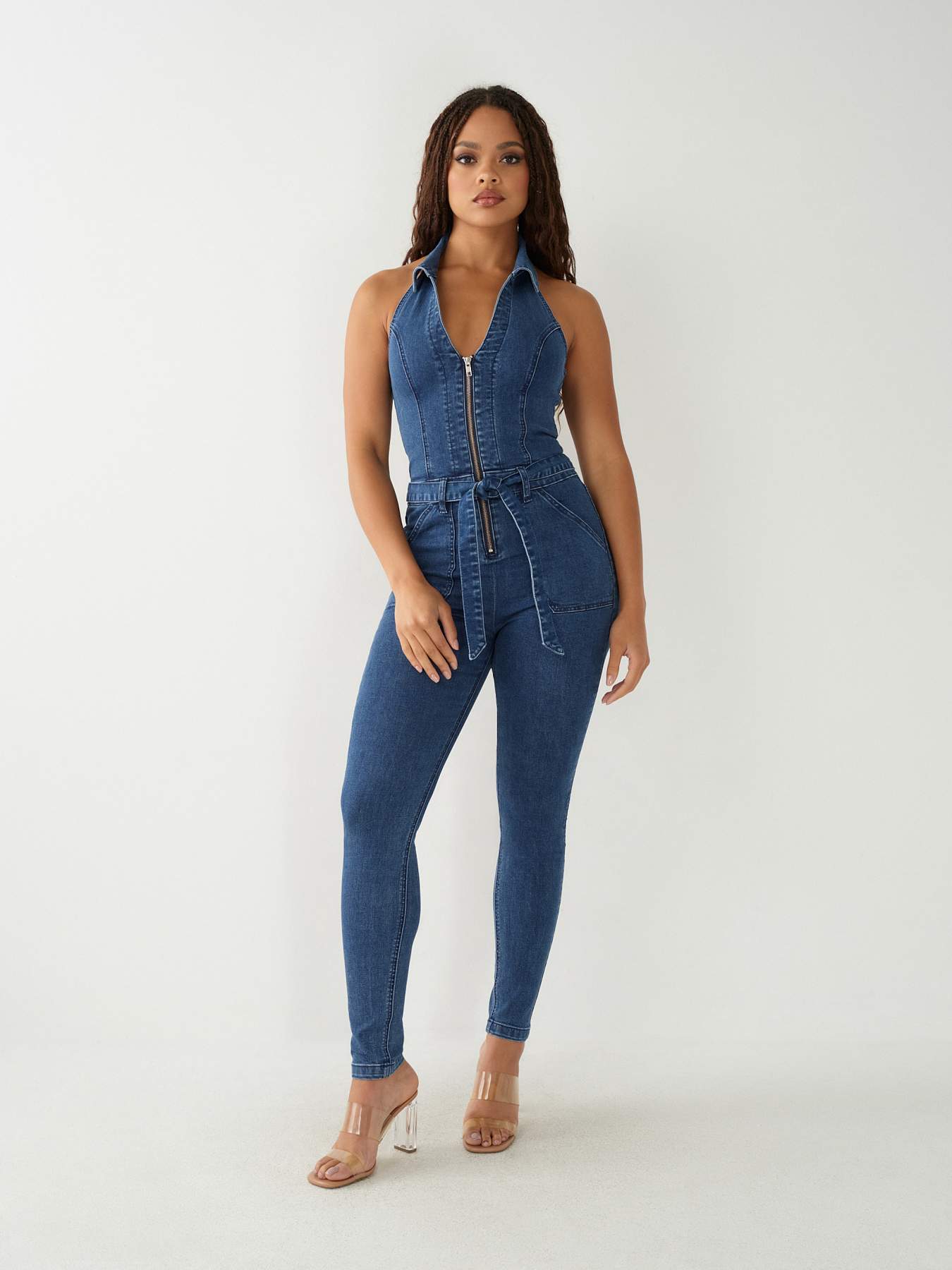 Zip Off Blue Denim Corset Jumpsuit