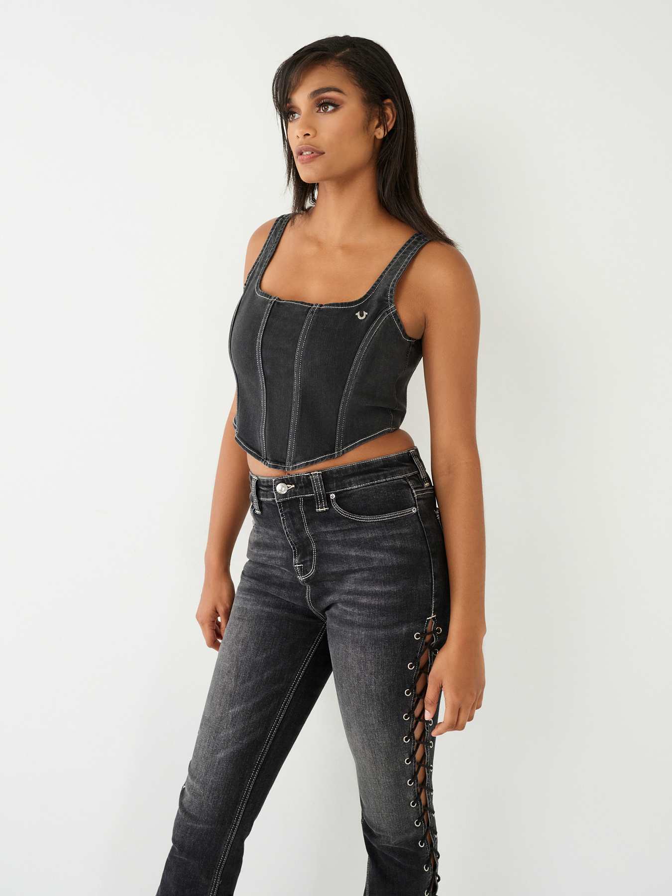 Staud Blue Lace Up Corset Cropped Tank Top XS