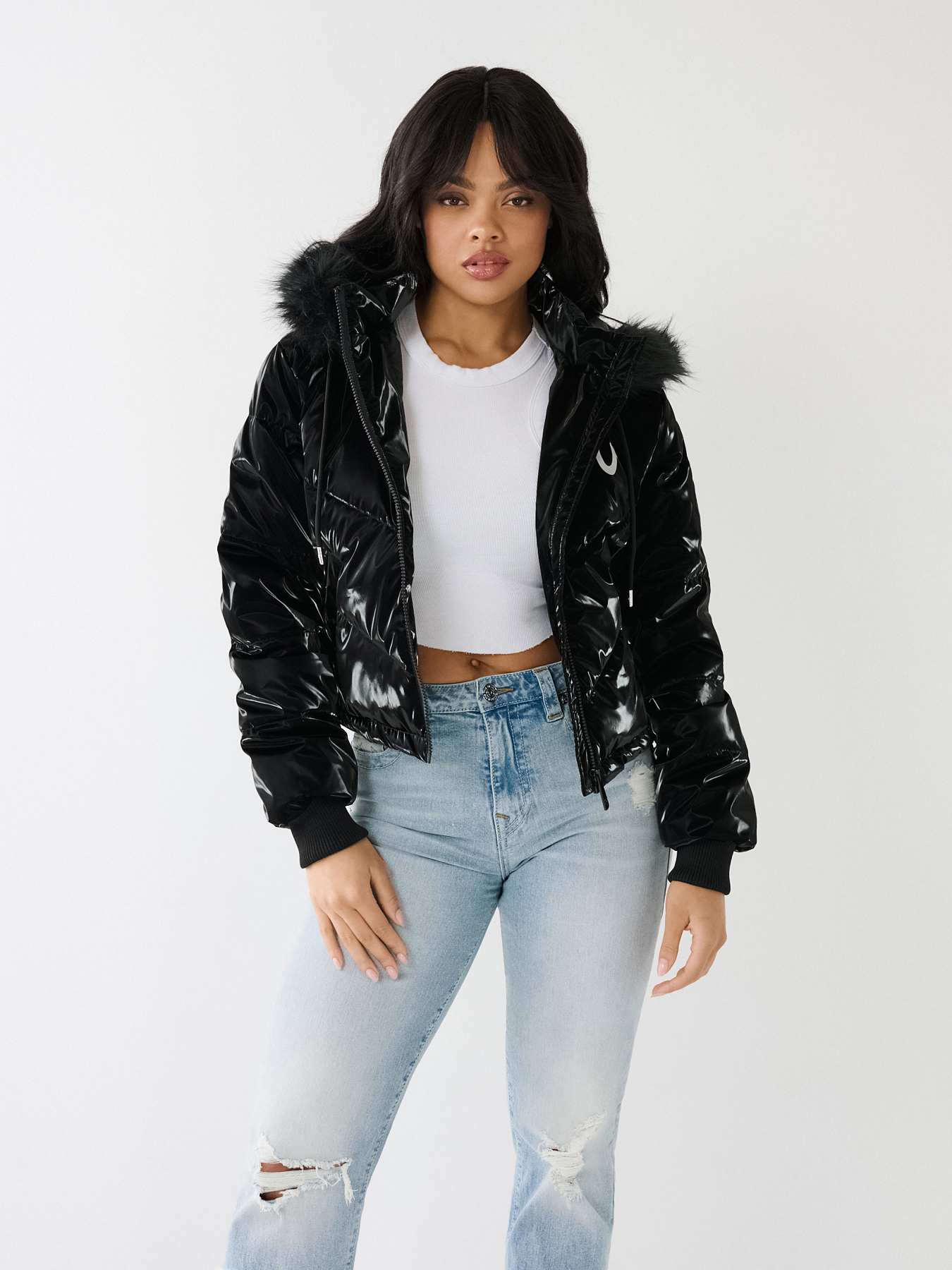 Faux Fur Trim Hooded Puffer Winter Jacket