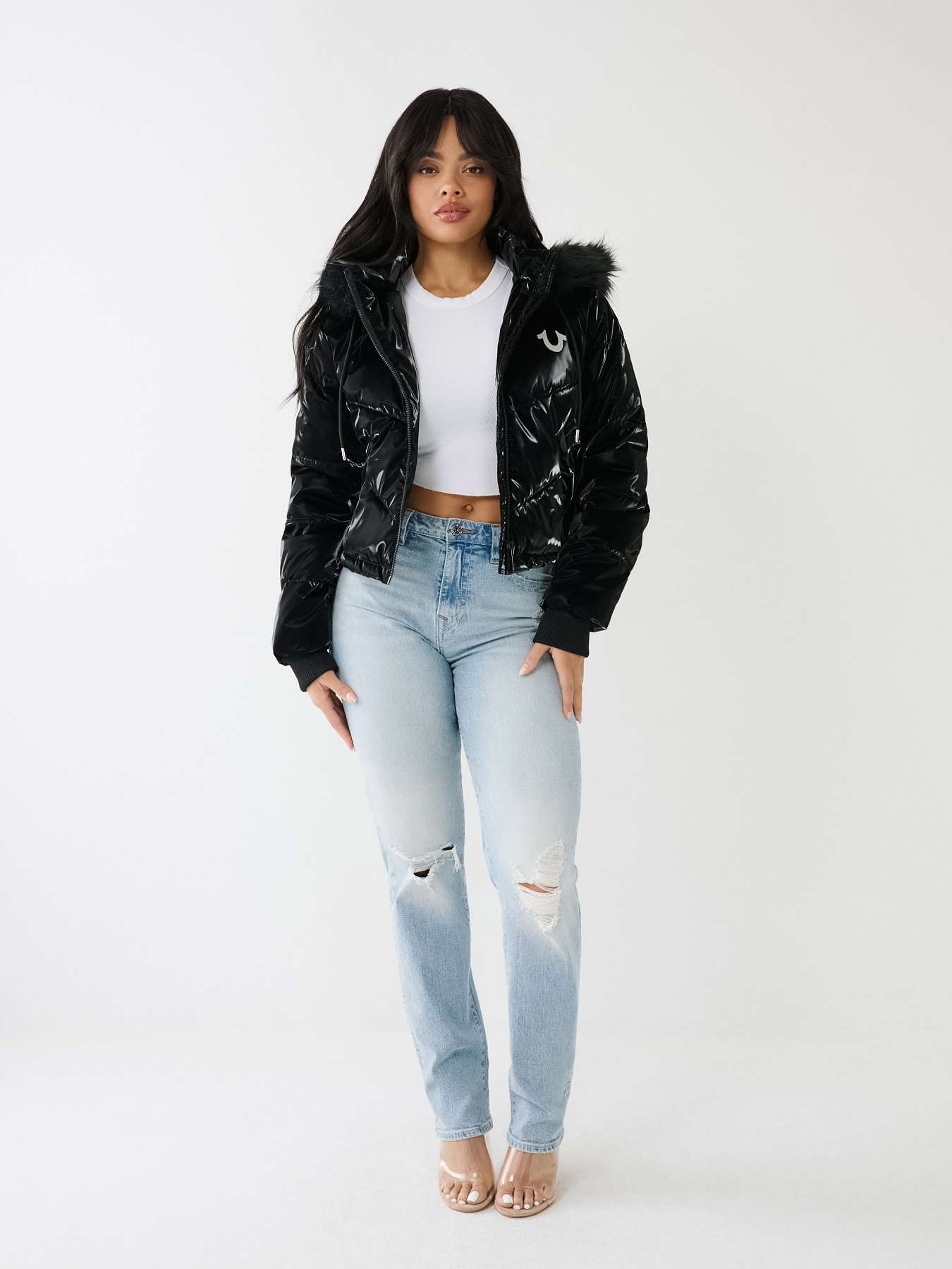Show You How Faux Fur Hooded Puffer Jacket (Black)