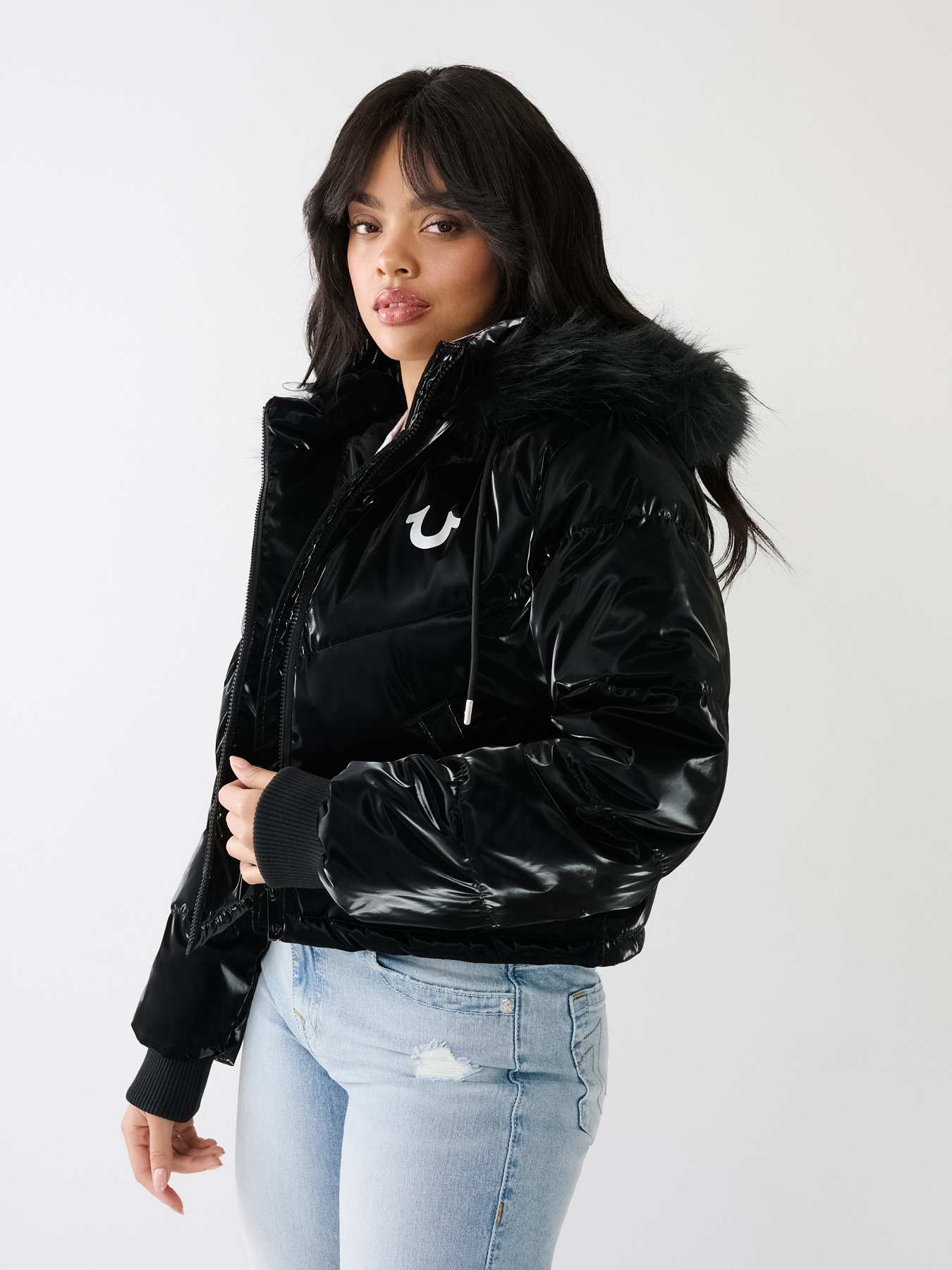 Red Faux Fur Hooded Puffer Coat - Kamorah
