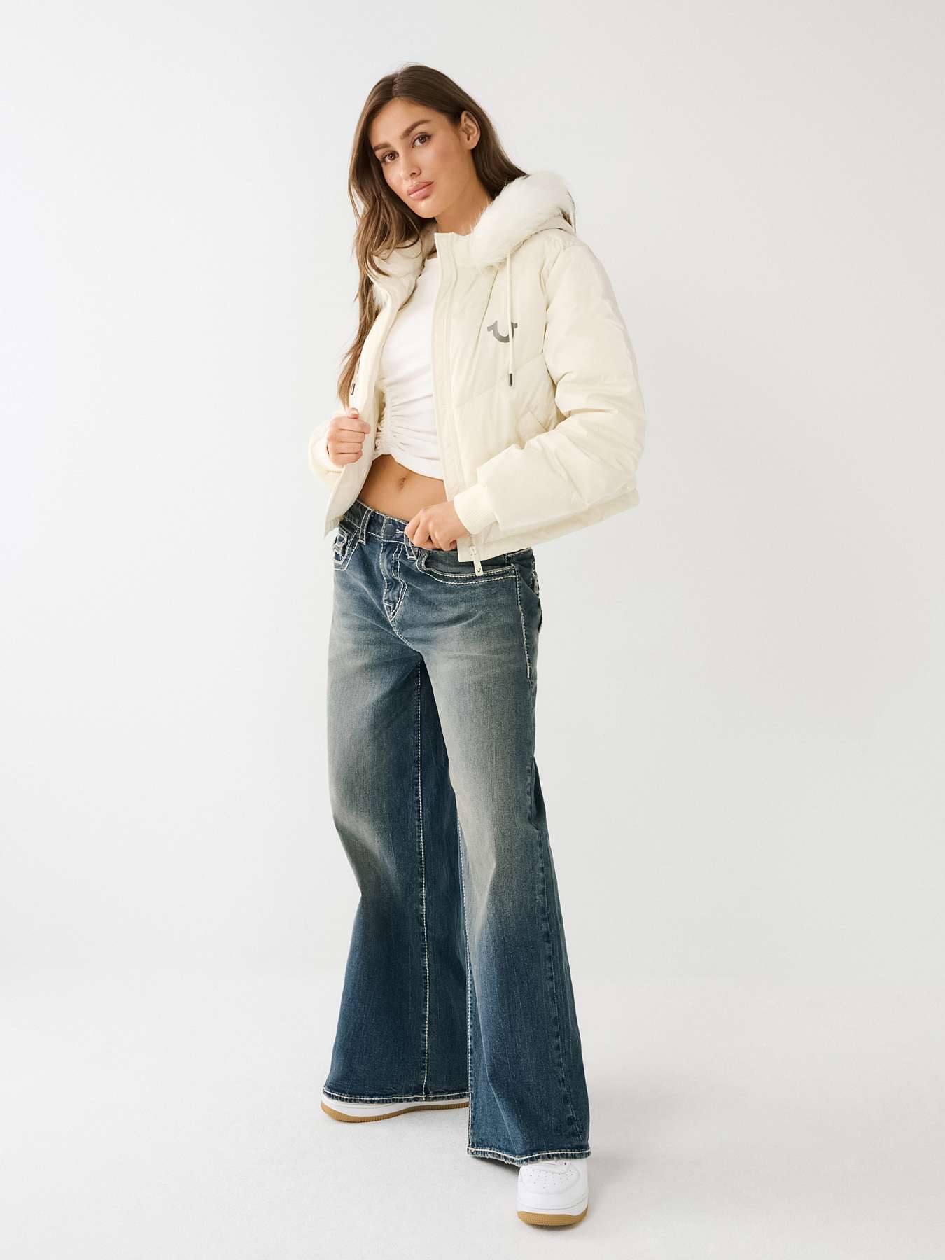Faux fur hooded puffer jacket hot sale