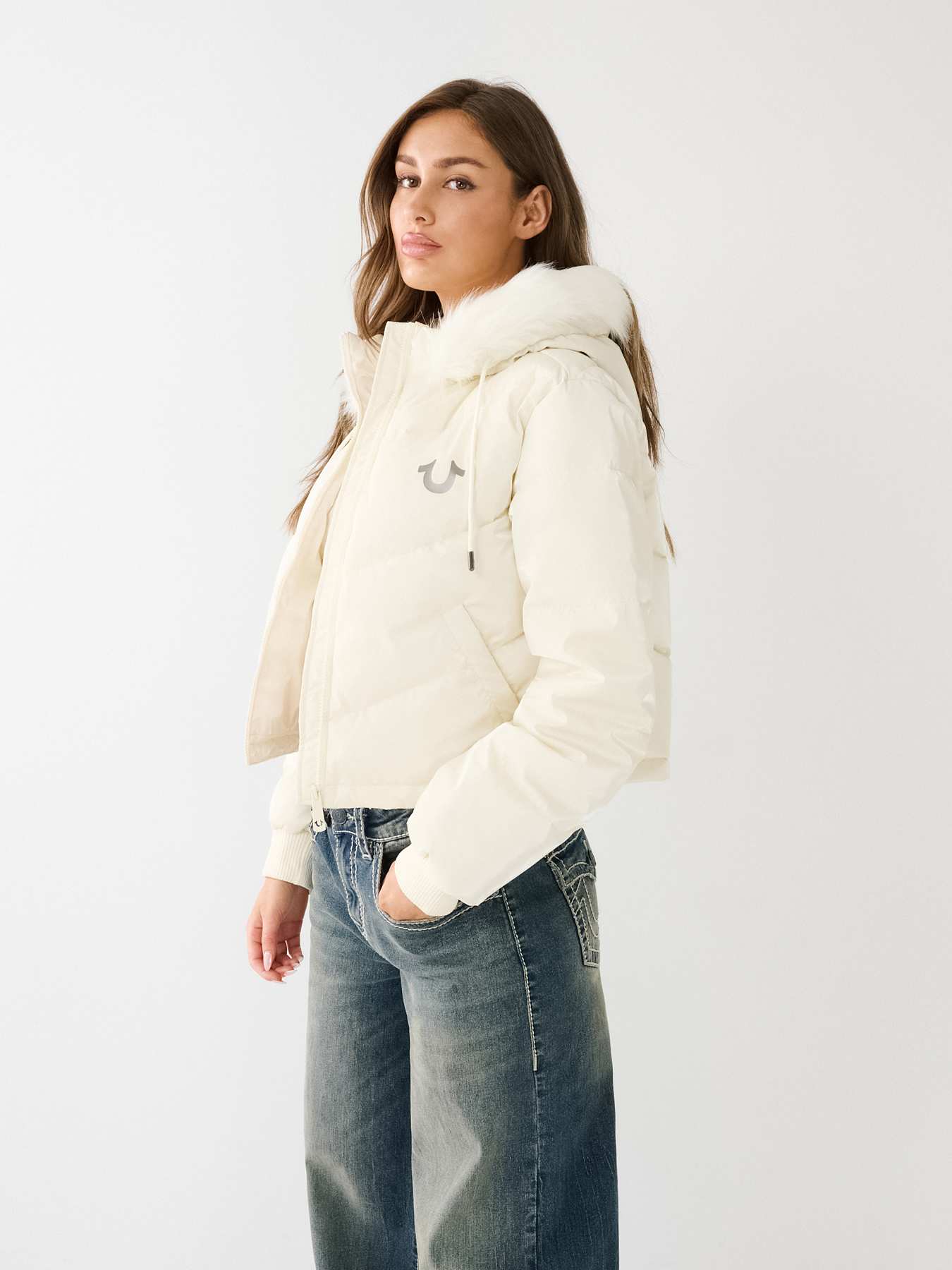 Puffer coat faux fur 2024 hood