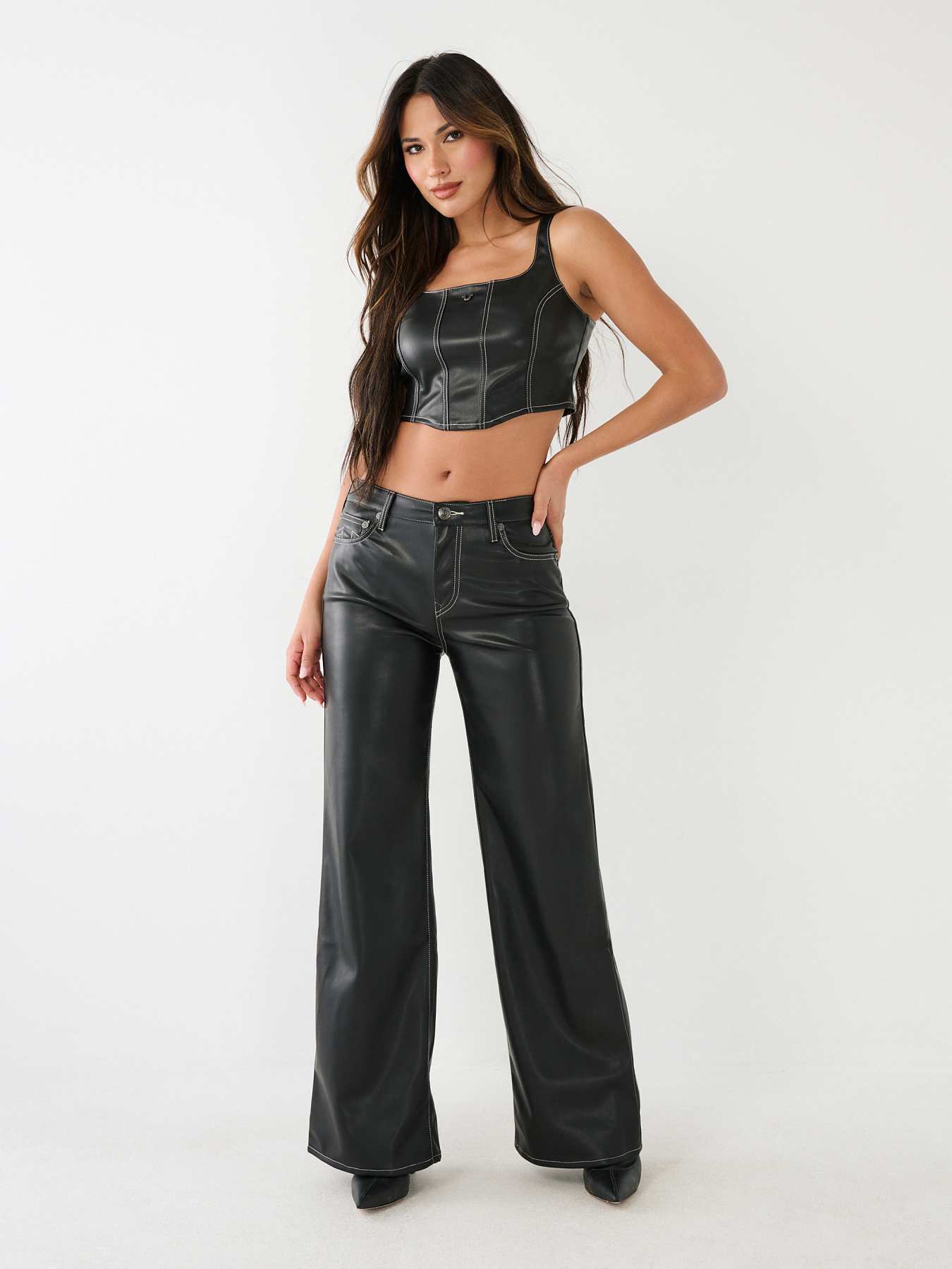 LEILA FAUX LEATHER HIGH RISE WIDE LEG PANT, image 2