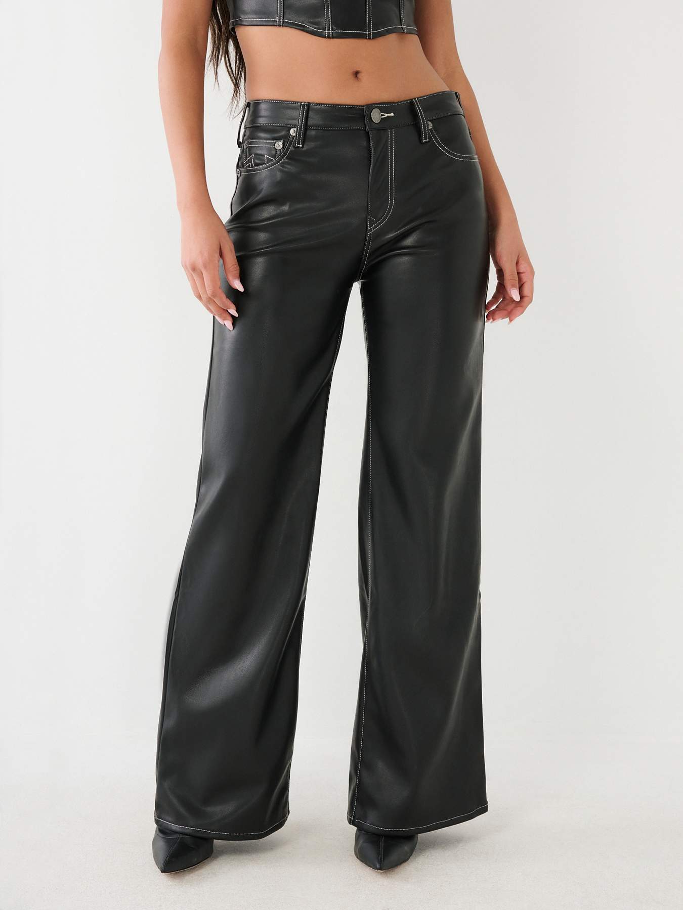 LEILA FAUX LEATHER HIGH RISE WIDE LEG PANT, image 3