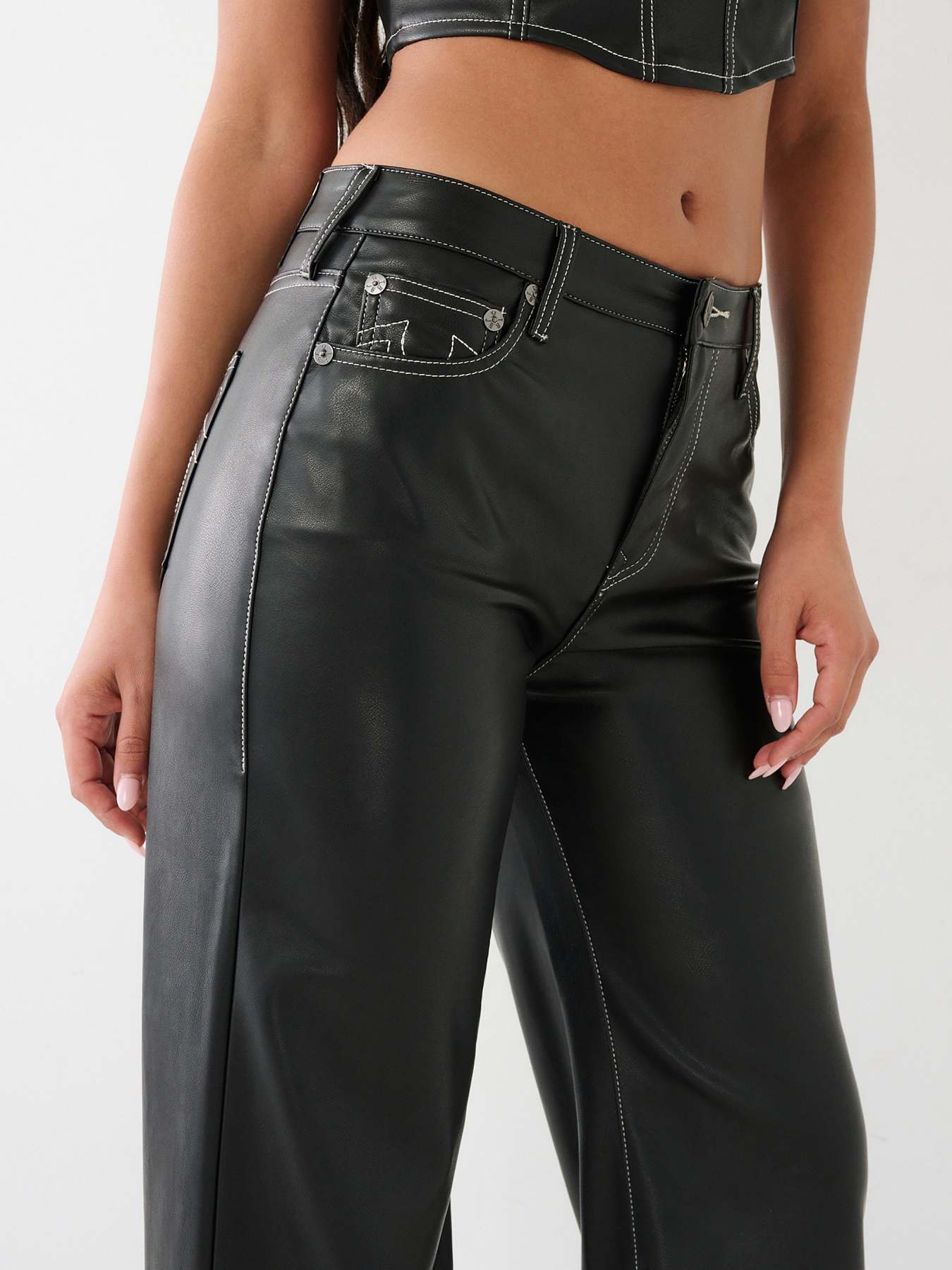 LEILA FAUX LEATHER HIGH RISE WIDE LEG JEAN