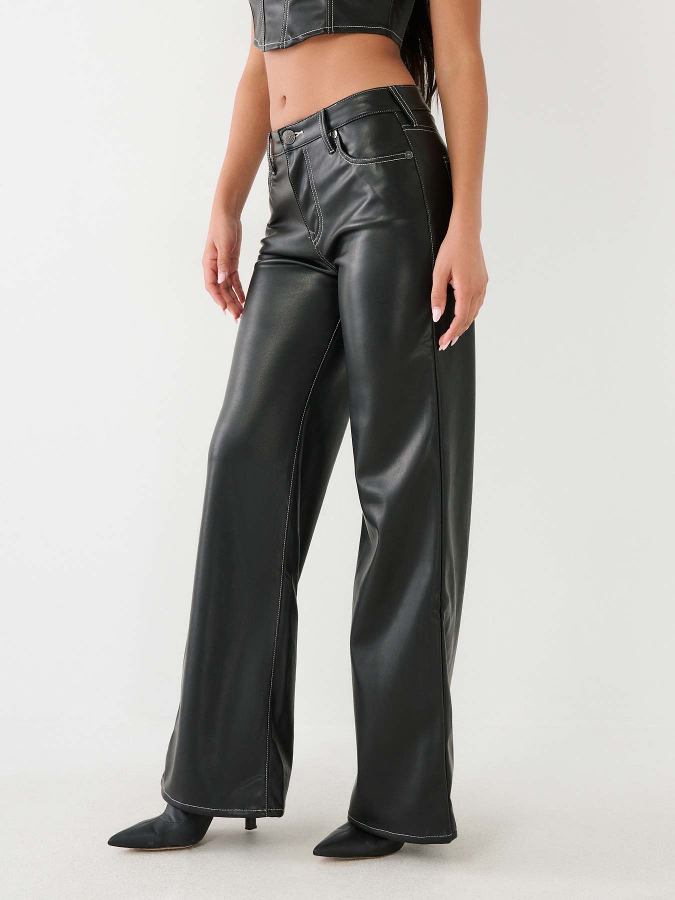 Time and Tru Women's High Rise Faux Leather Wide Leg Trousers