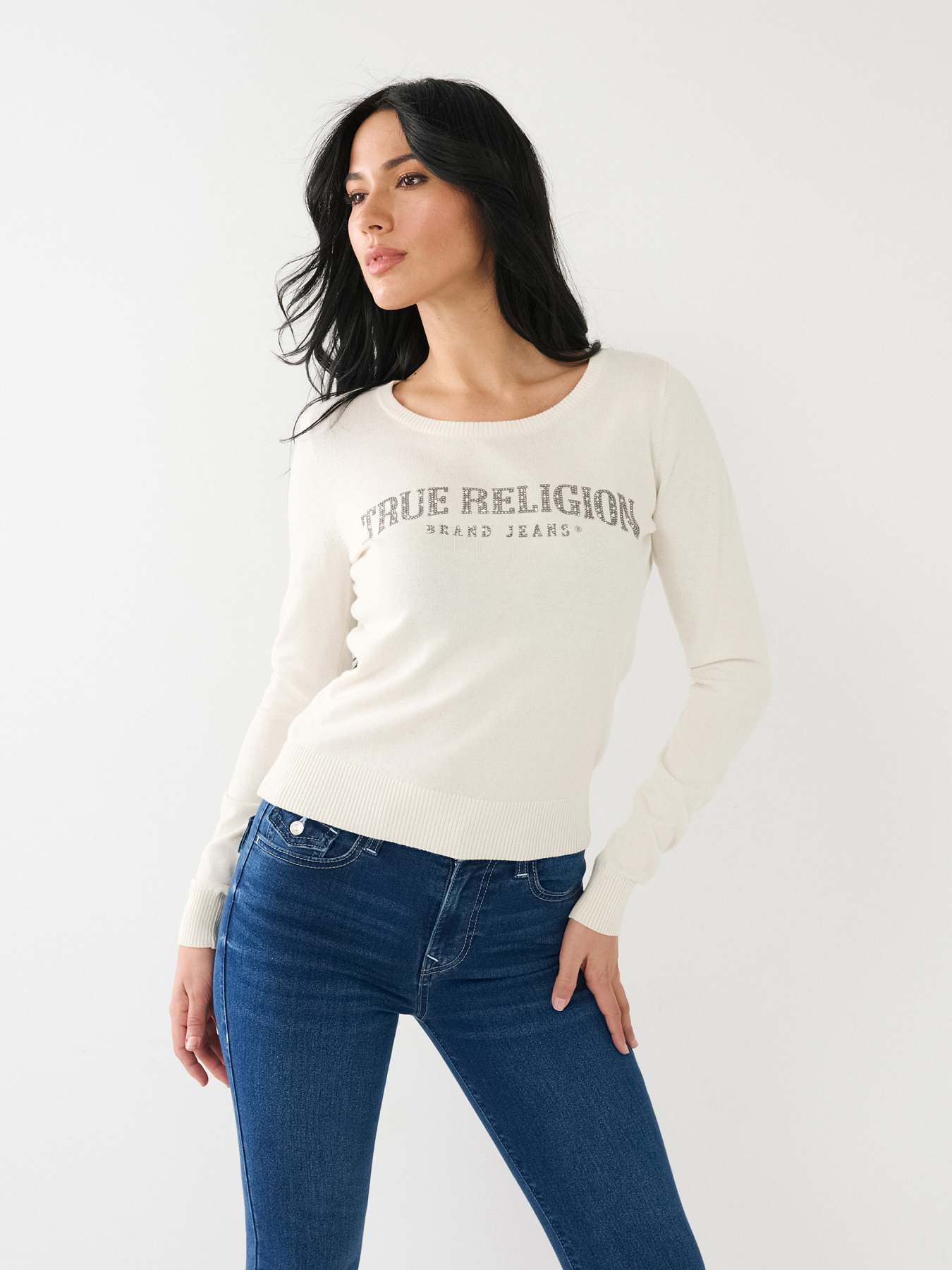 CRYSTAL TRUE RELIGION LOGO SWEATER, image 2
