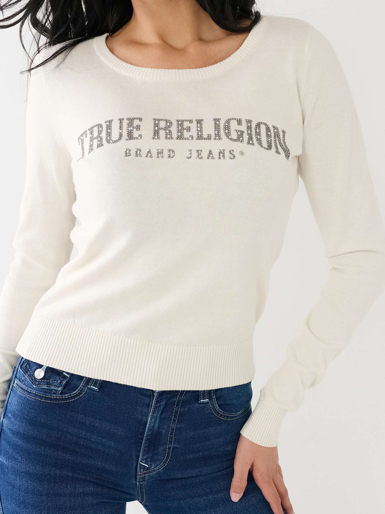 CRYSTAL TRUE RELIGION LOGO SWEATER, image 1