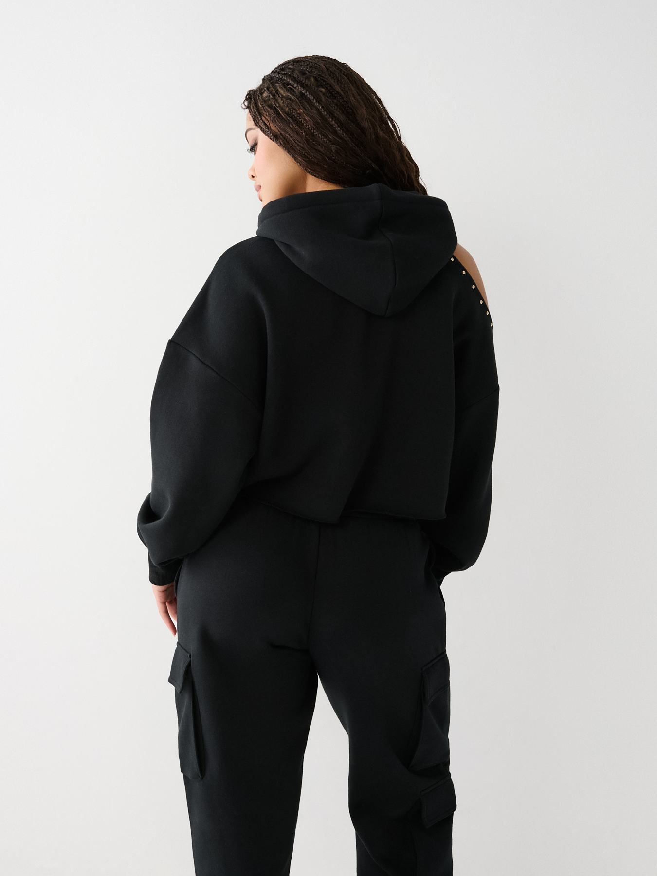 Off the shoulder discount zip up hoodie