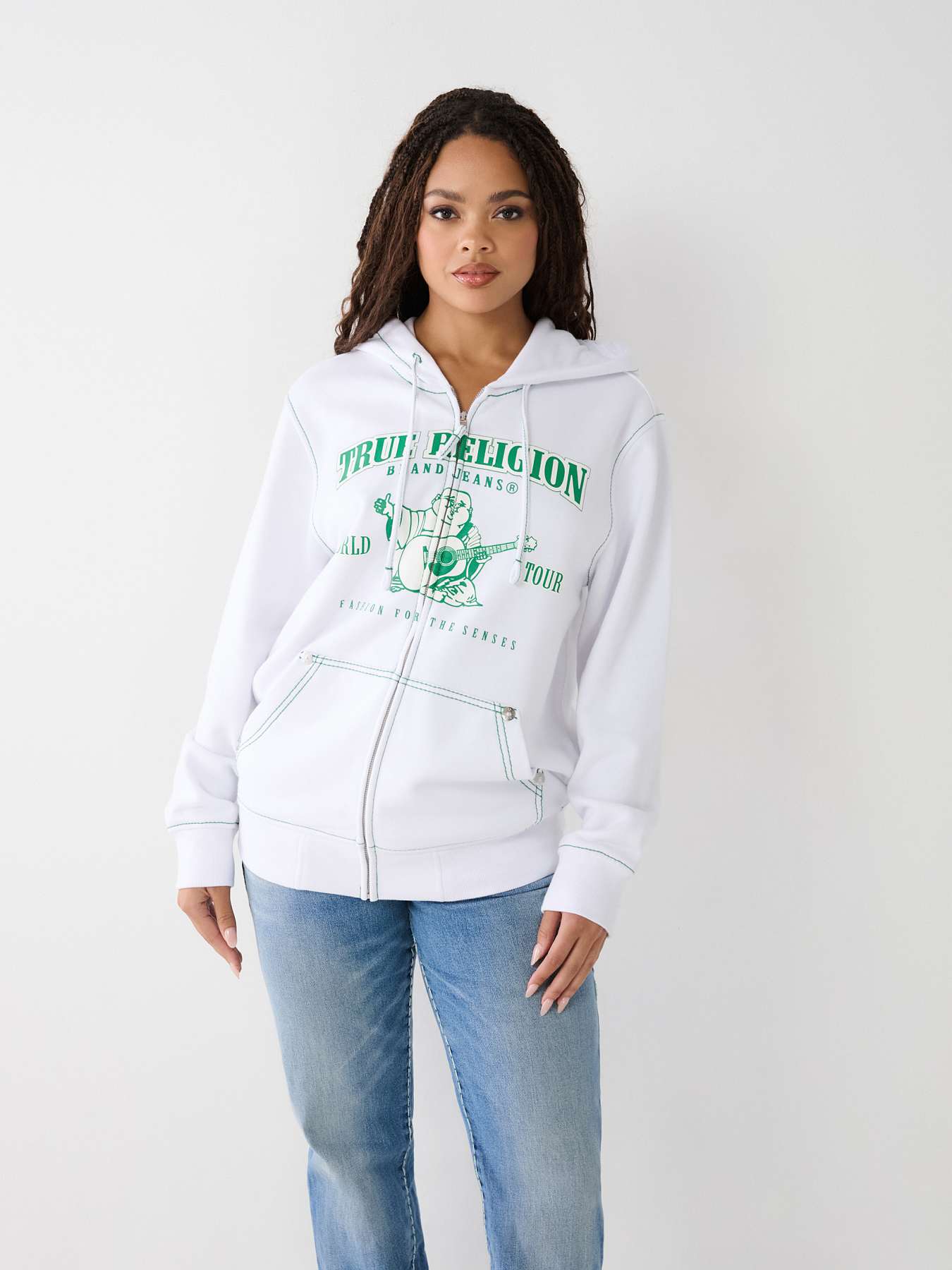 Buy WHITE LOOSE FIT ZIPPER HOODIE AND JOGGER SET for Women Online in India