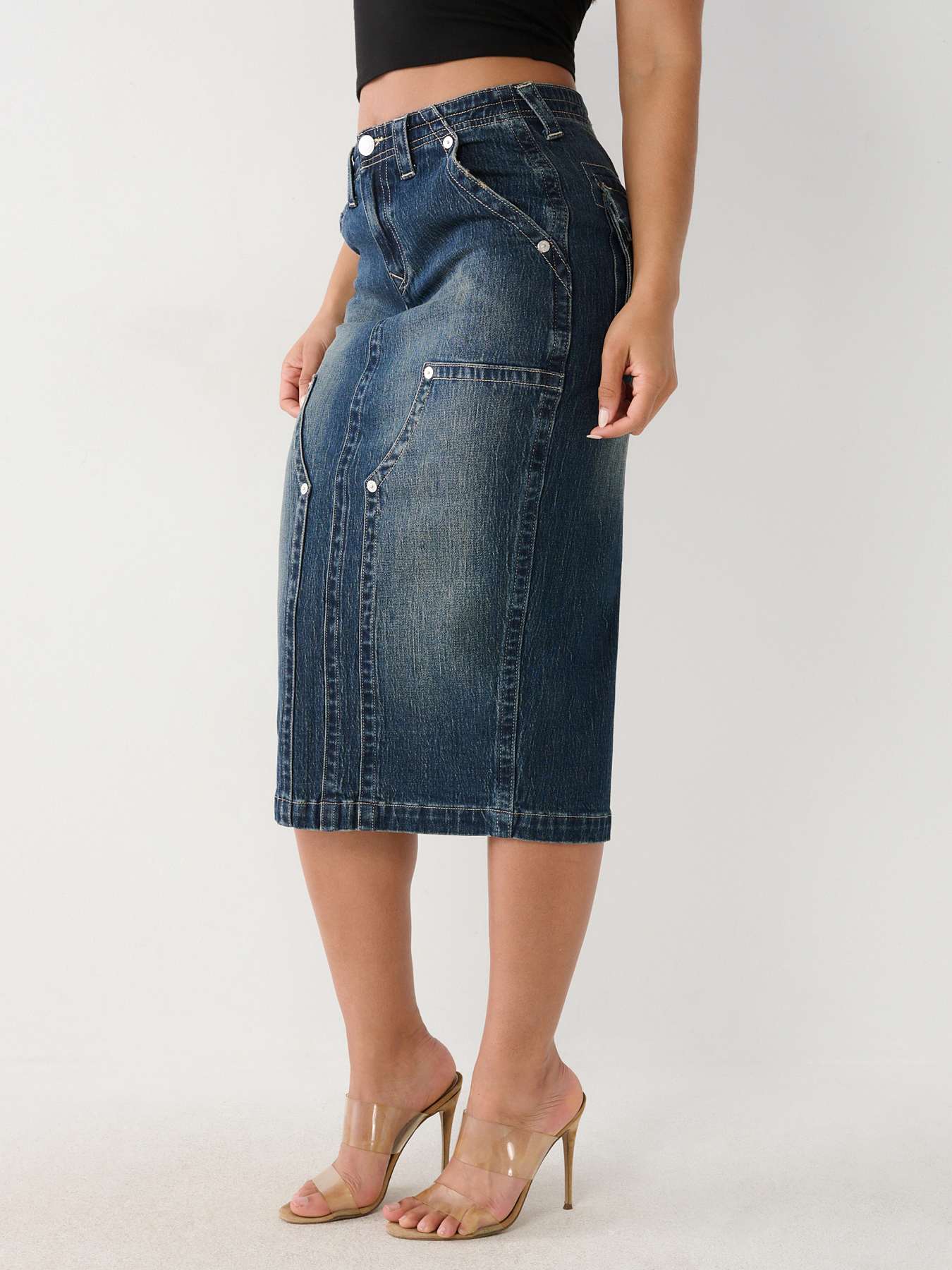 Mid length denim skirts cheap religion